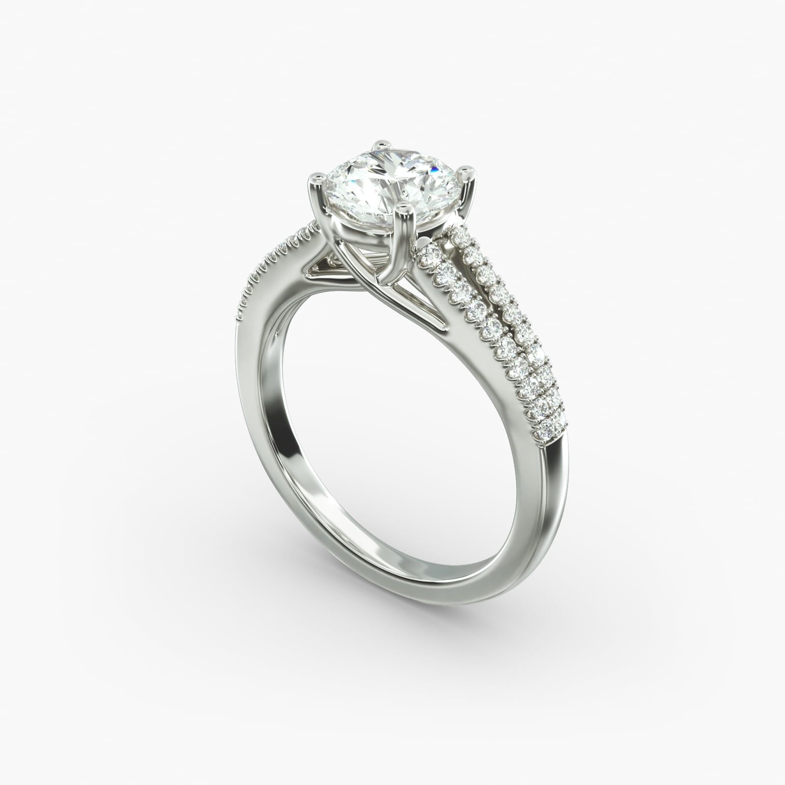 Platinum Cross Over Trellis Pave Diamond Split Shank Engagement Ring