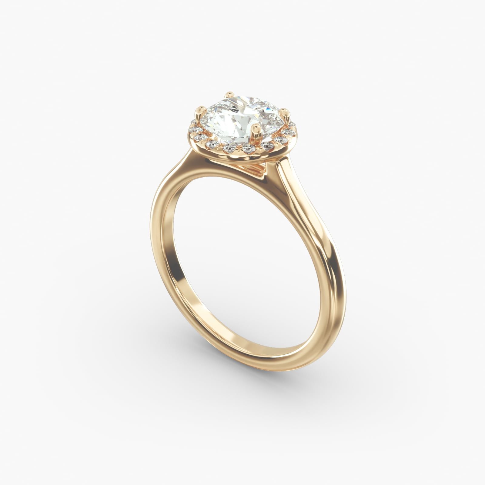 18K Yellow Gold Pave Halo Engagement Ring Round Center