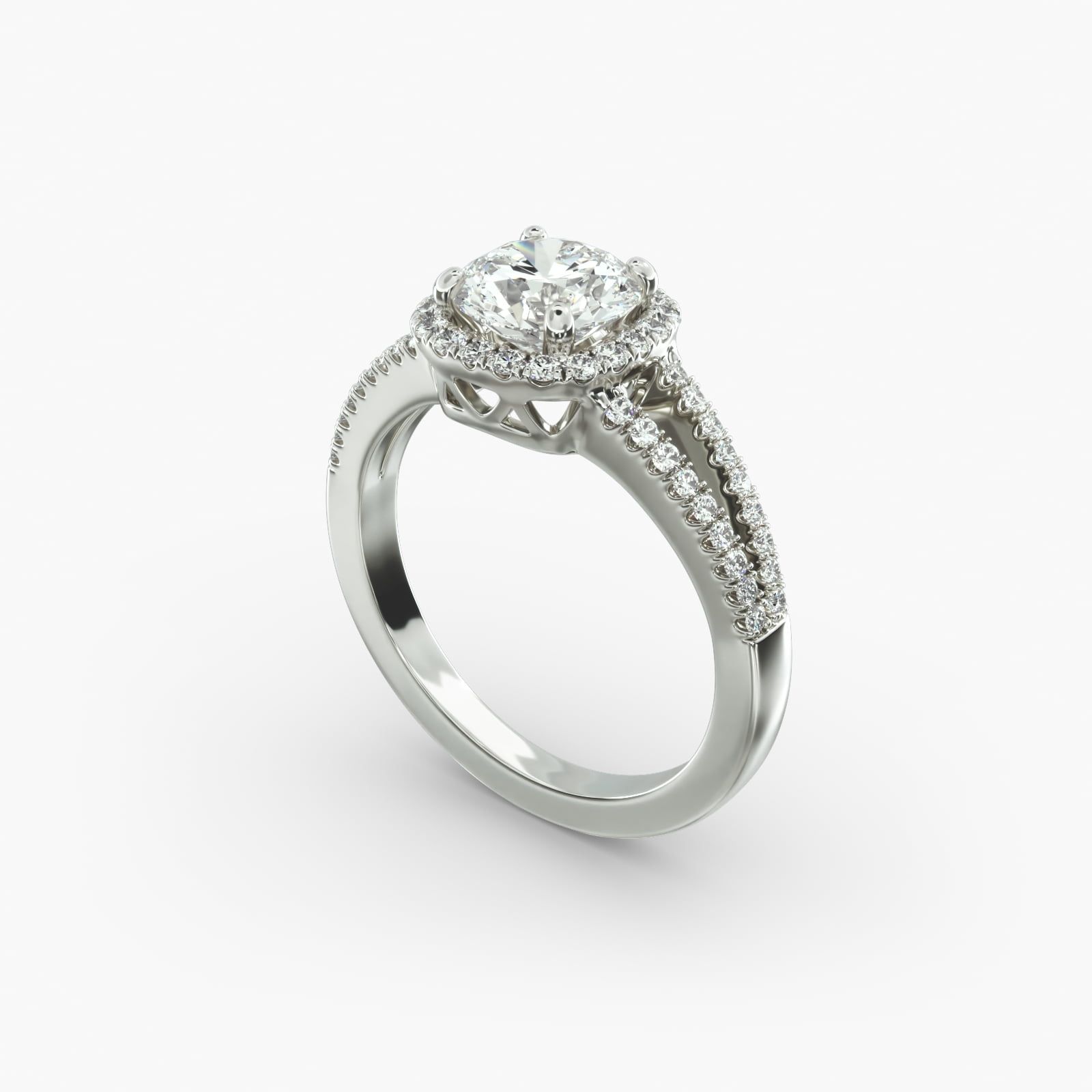 Round diamond cushion halo split shank online