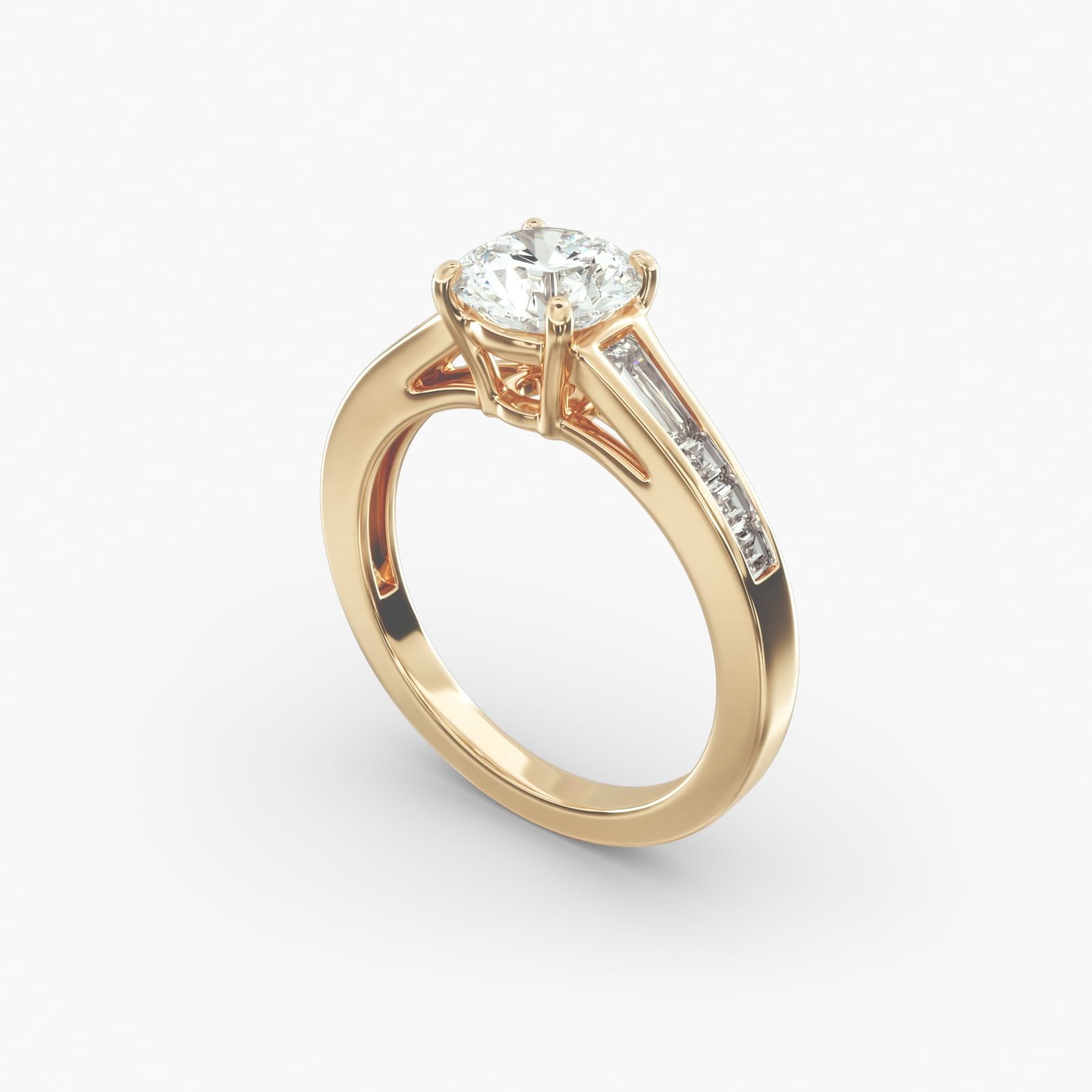 14K Yellow Gold Tapered Baguette and Princess Engagement Ring 17186y14