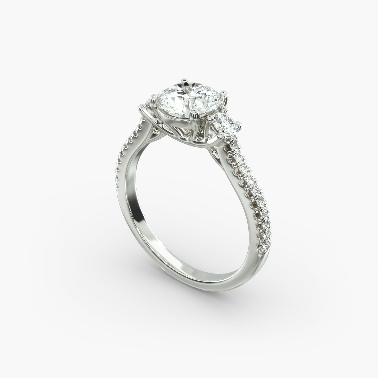 14K White Gold Three Stone Micropave Diamond Engagement Ring 17197w14