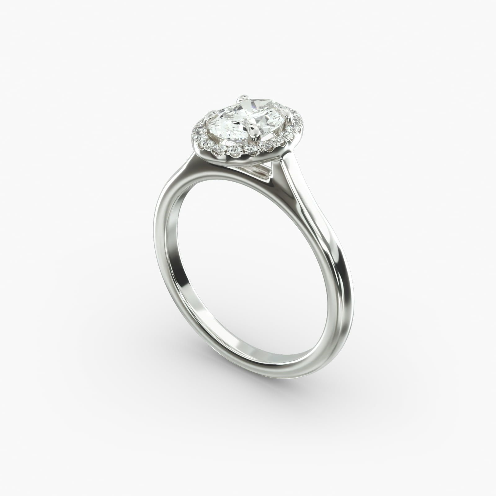 1.00ct Oval Diamond Engagement Ring VG Cut E Color SI2 Clarity Striking Halo Round Band 1.8mm 14K White Gold