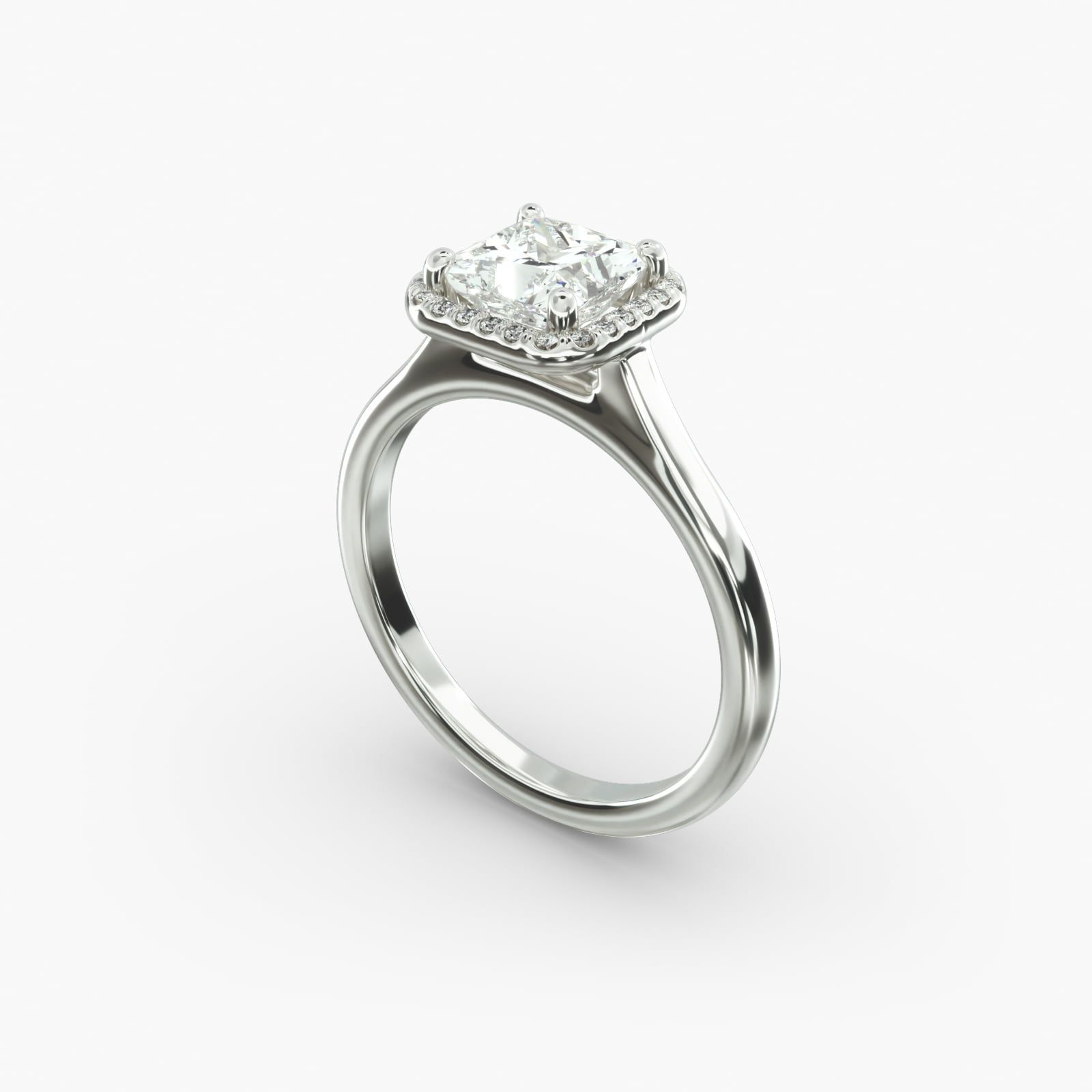 14K White Gold Pave Halo Diamond Engagement Ring Princess Center