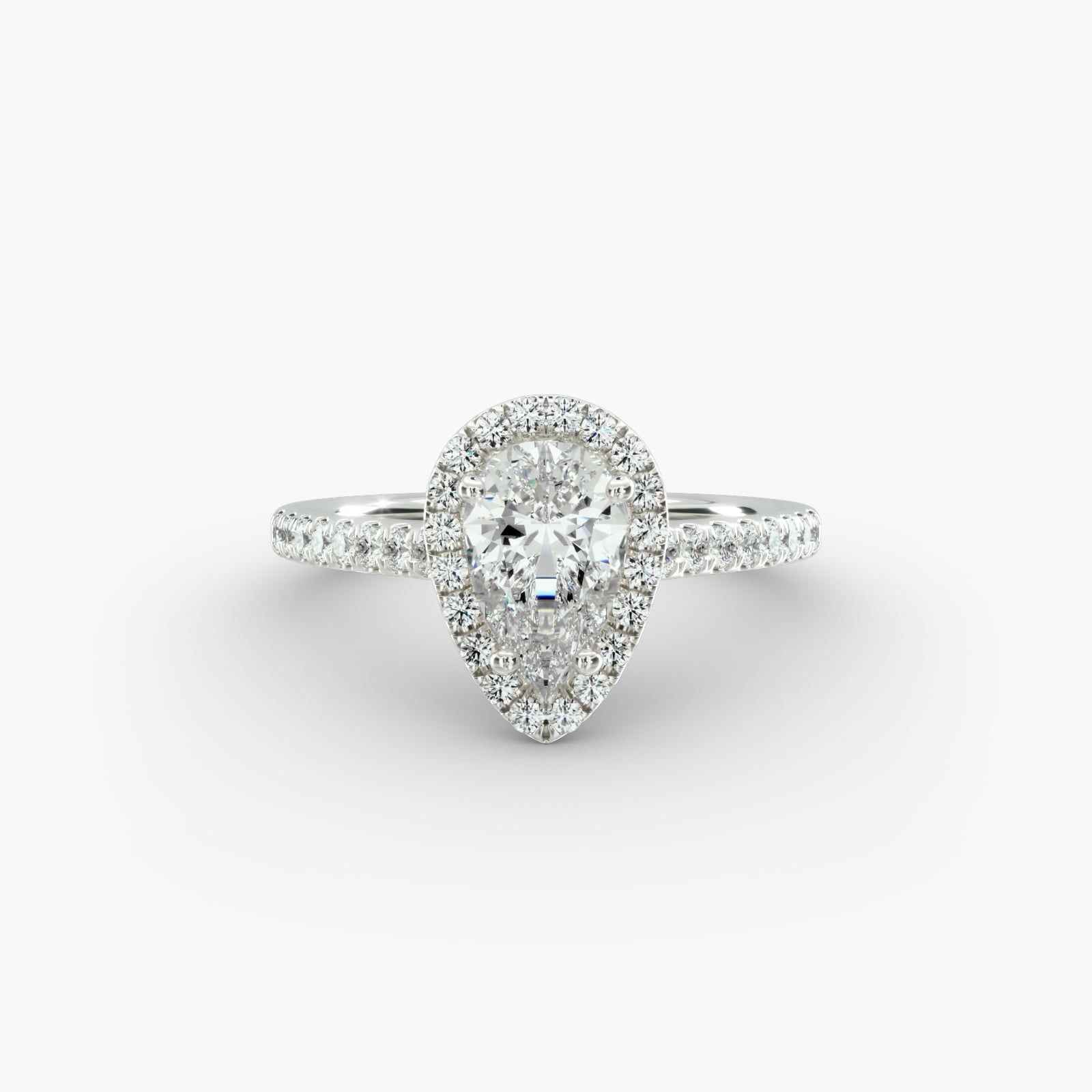 14K White Gold Pave Halo and Shank Diamond Engagement Ring Pear Center 17306w14