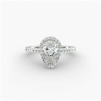 14K White Gold Pavé Halo and Shank Diamond Engagement Ring (Pear Center)