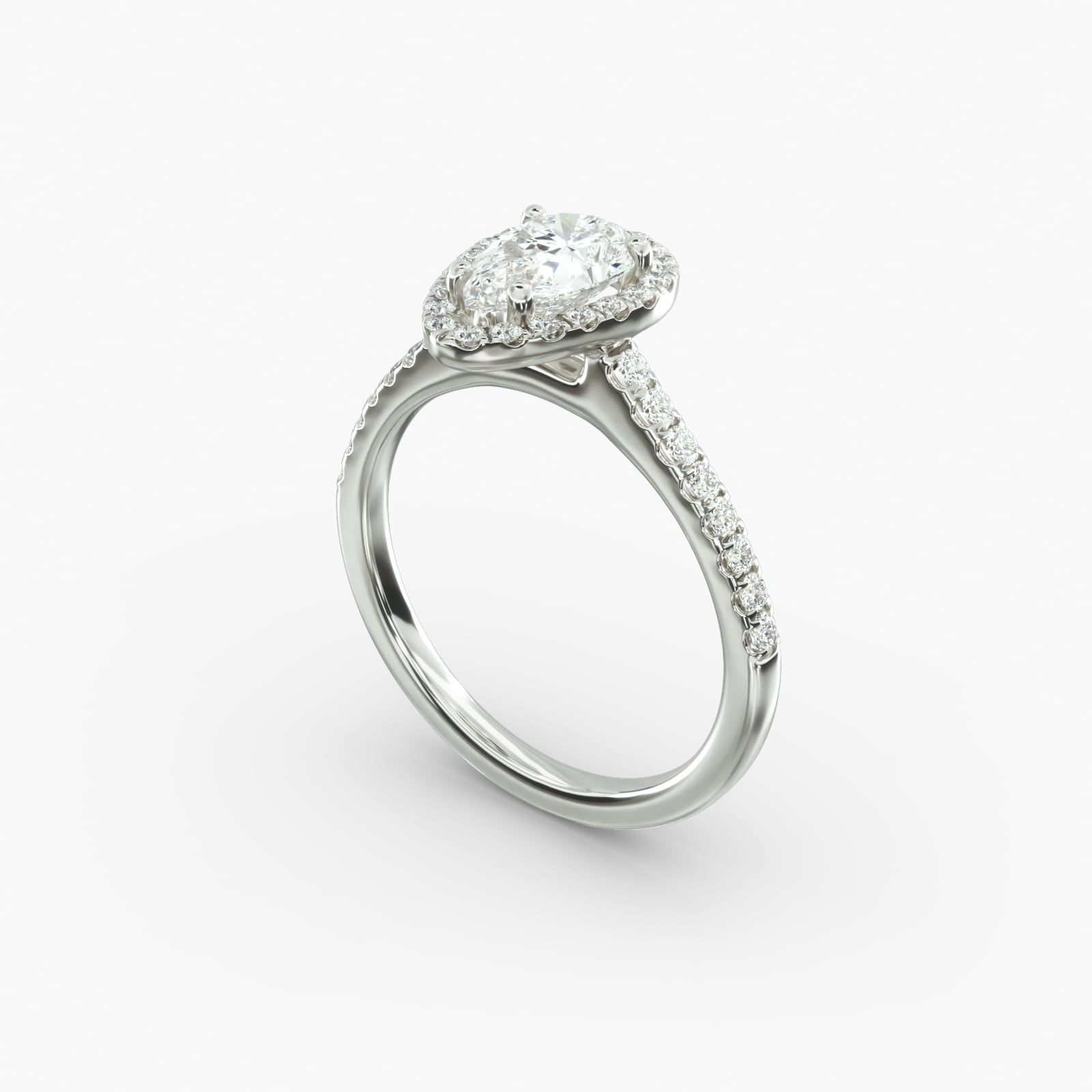 14K White Gold Pave Halo and Shank Diamond Engagement Ring Pear Center