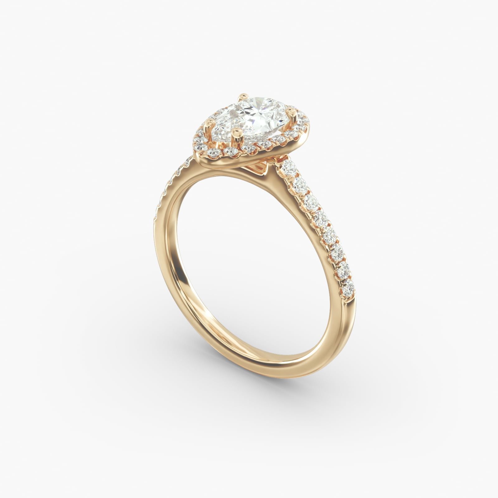 14K Yellow Gold Pave Halo and Shank Diamond Engagement Ring Pear Center
