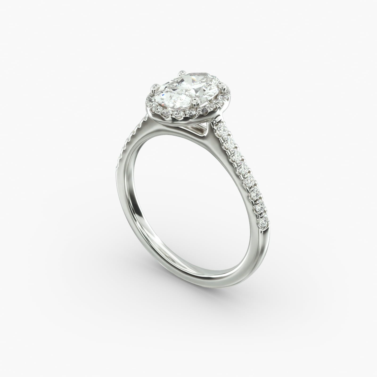 14K White Gold Pave Halo Diamond Engagement Ring Oval Center