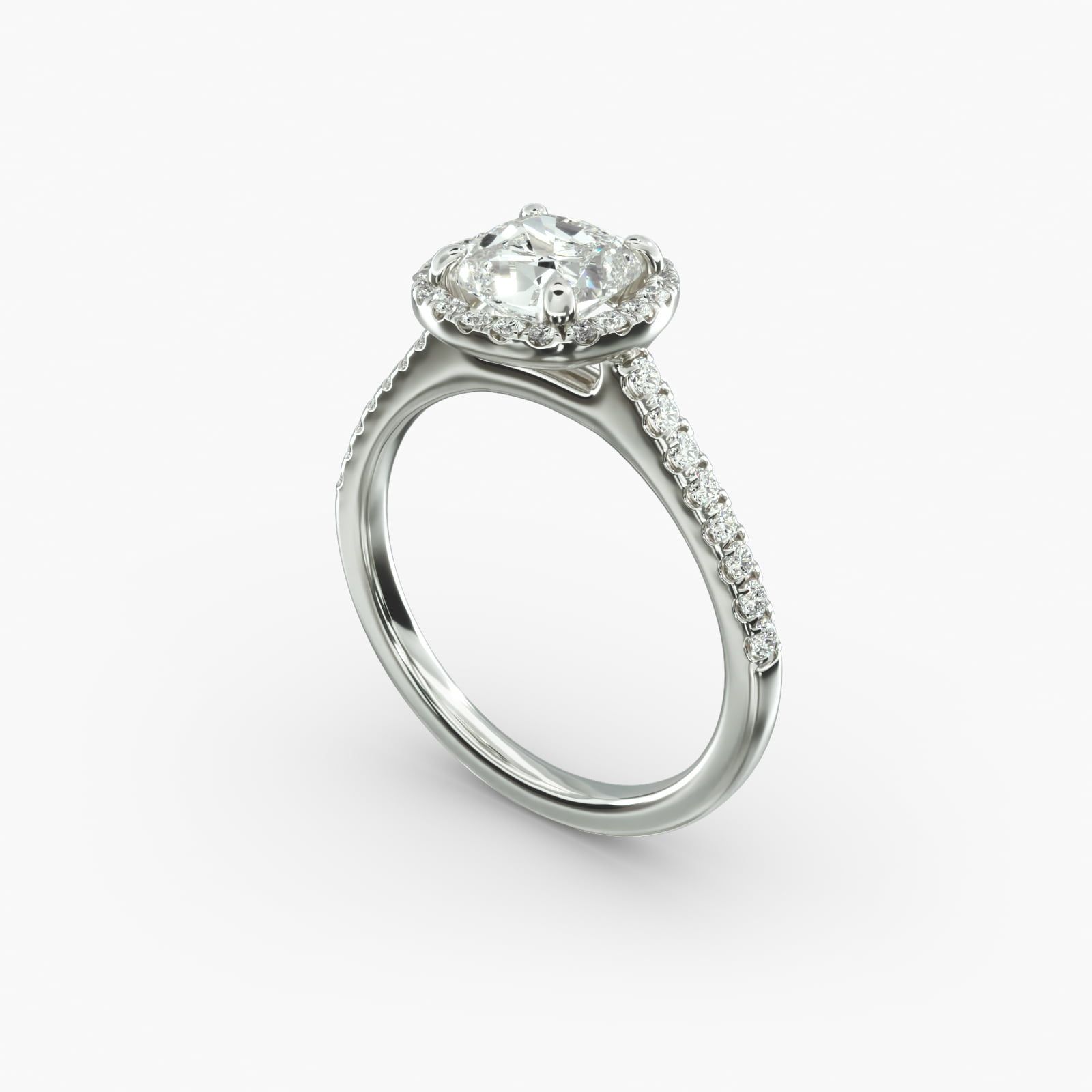 14K White Gold Pave Halo Diamond Engagement Ring Cushion Emerald Radiant