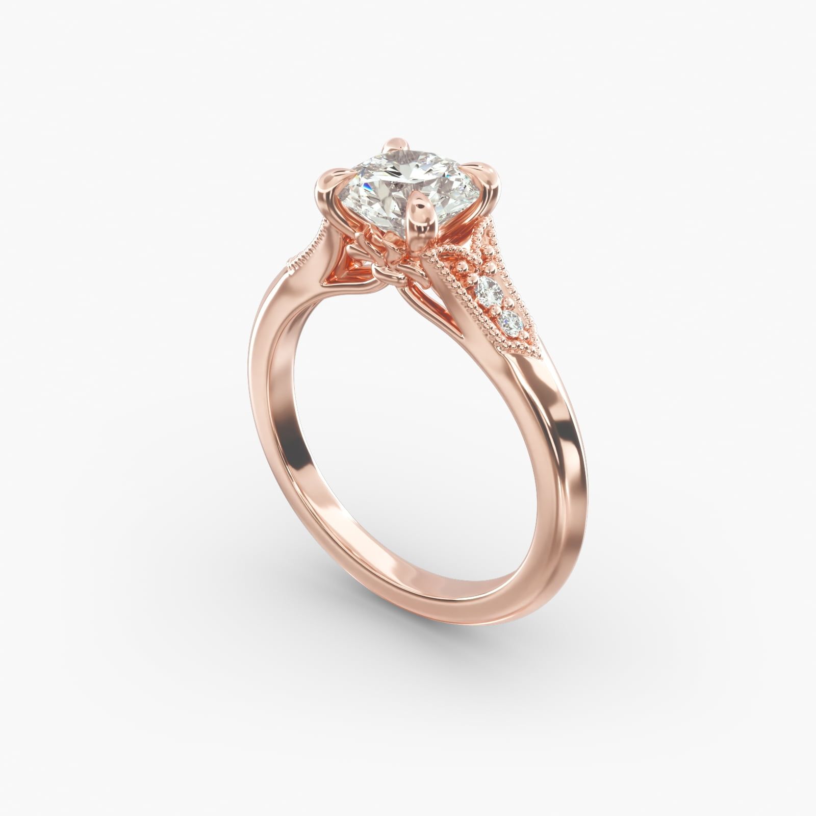14K Rose Gold Art Deco Inspired Fleur De Lis Pave Engagement Ring