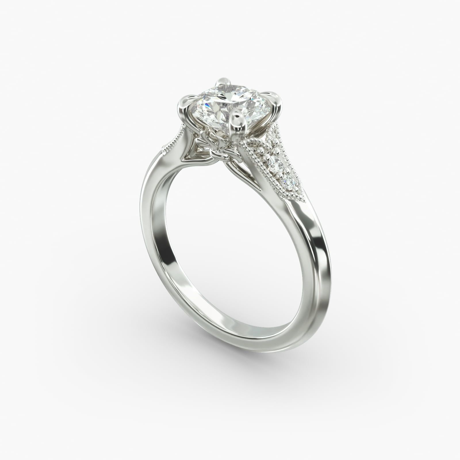 14K White Gold Art Deco Inspired Fleur De Lis Pave Engagement Ring