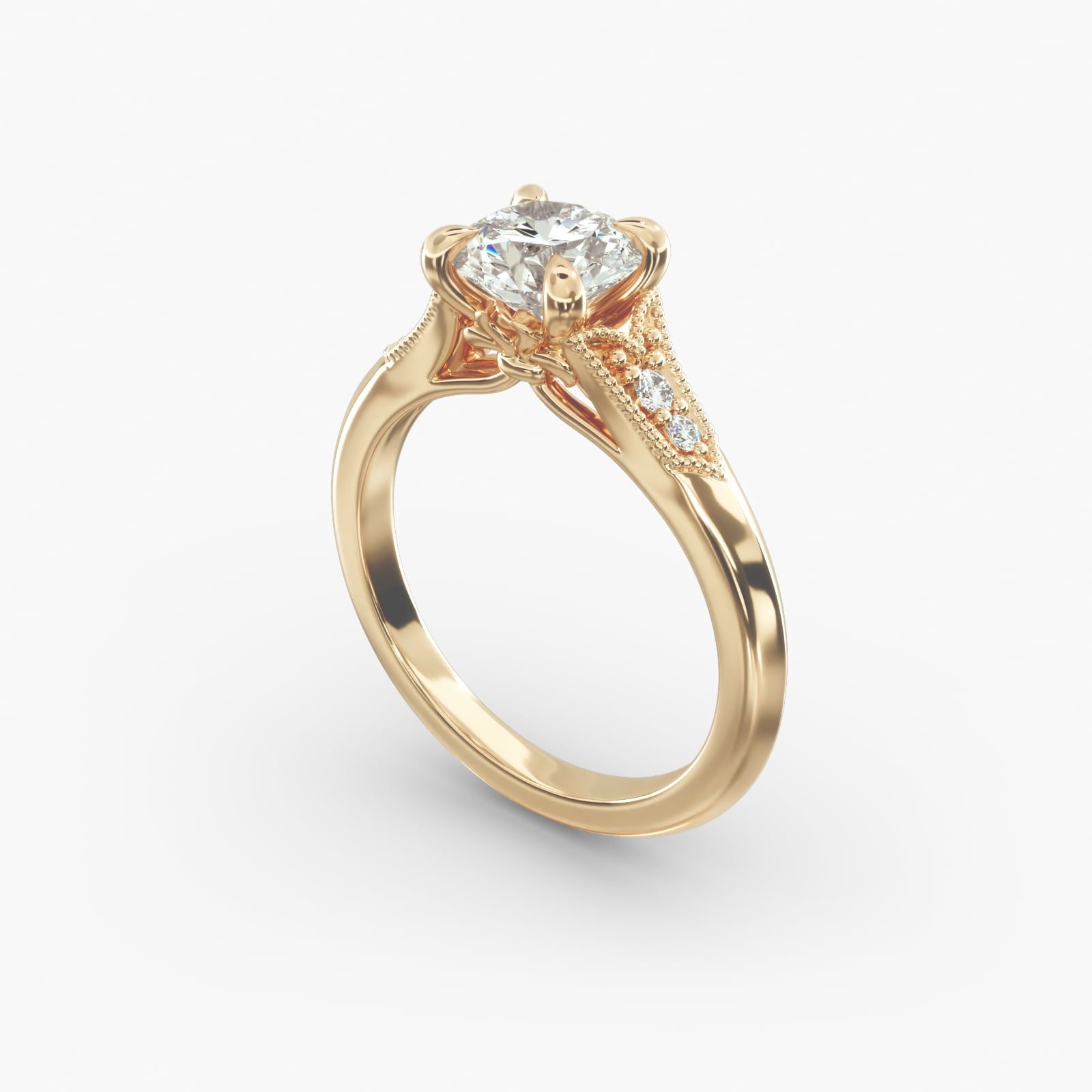 14K Yellow Gold Art Deco Inspired Fleur De Lis Pave Engagement Ring 17330y14