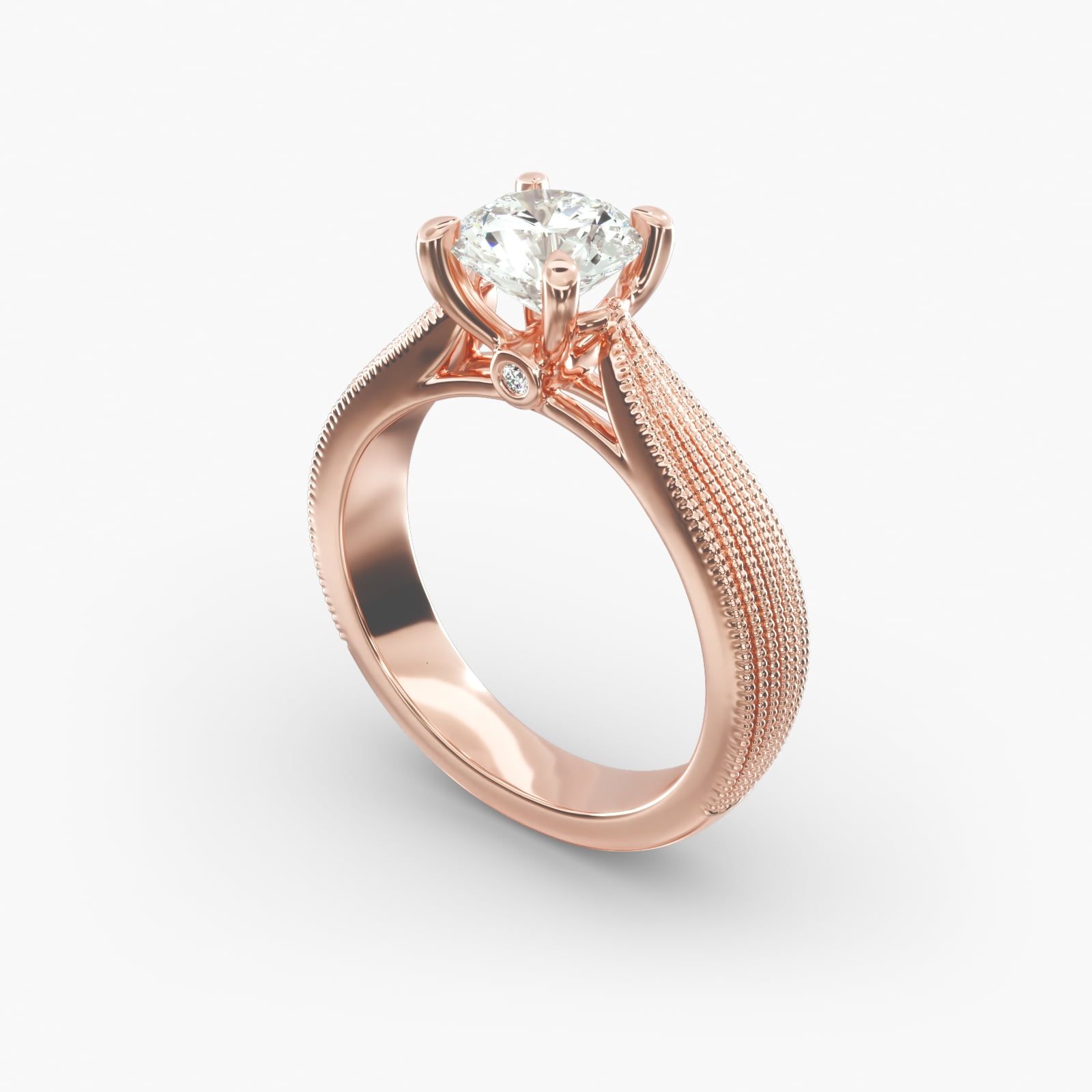 14K Rose Gold Reverse Taper Modern Milgrain Engagement Ring 17333r14