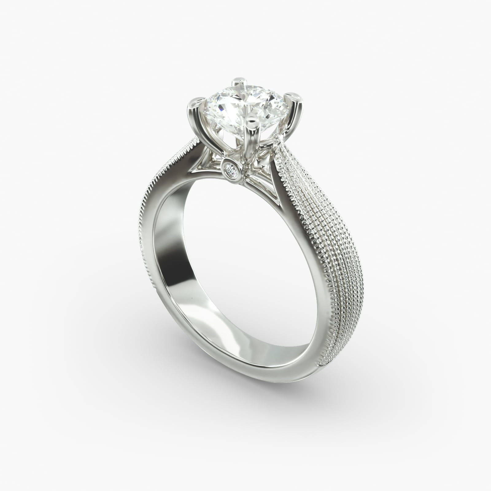 14K White Gold Taper Modern Milgrain Engagement Ring 17333w14