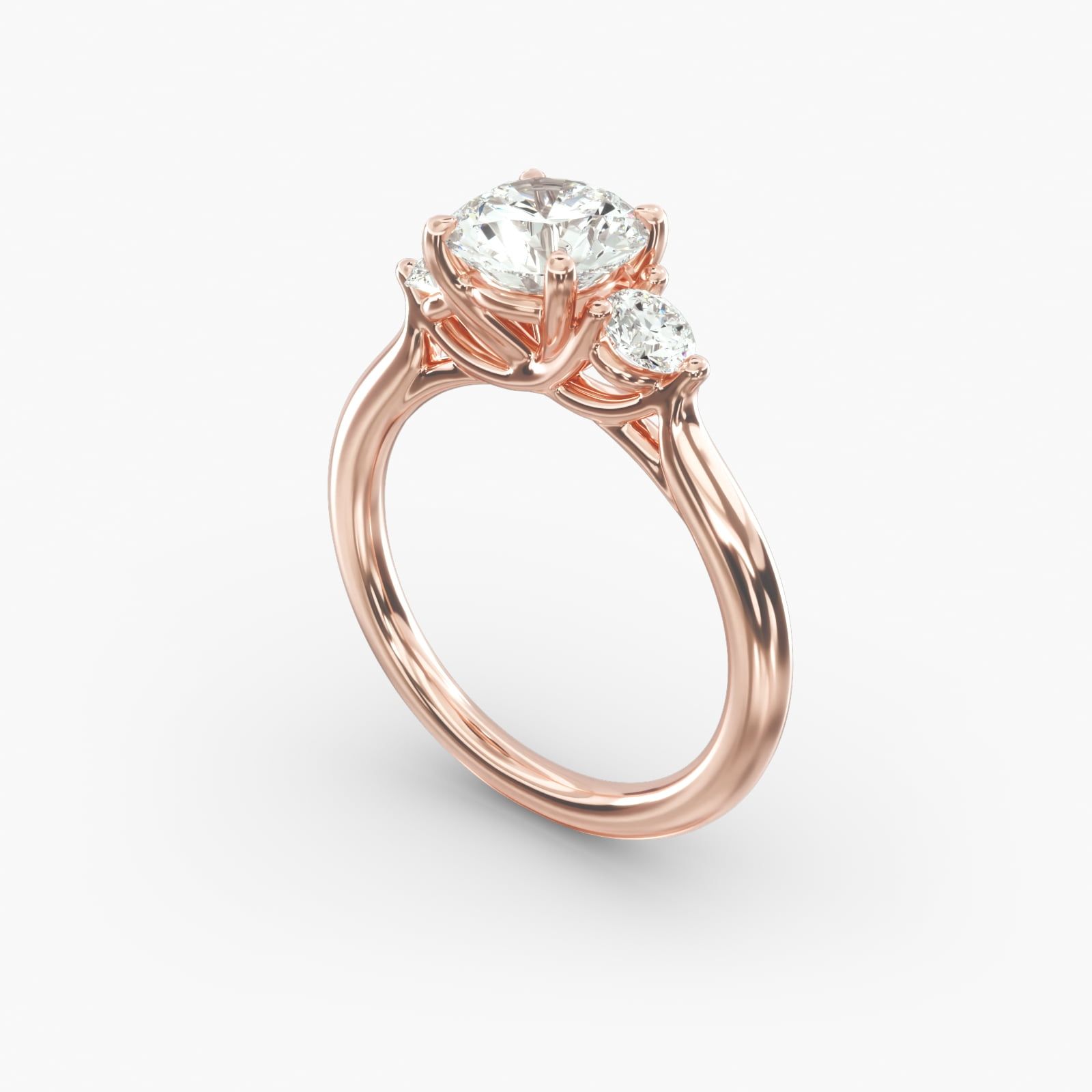 14K Rose Gold Classic Round Shape Three Stone Engagement Ring