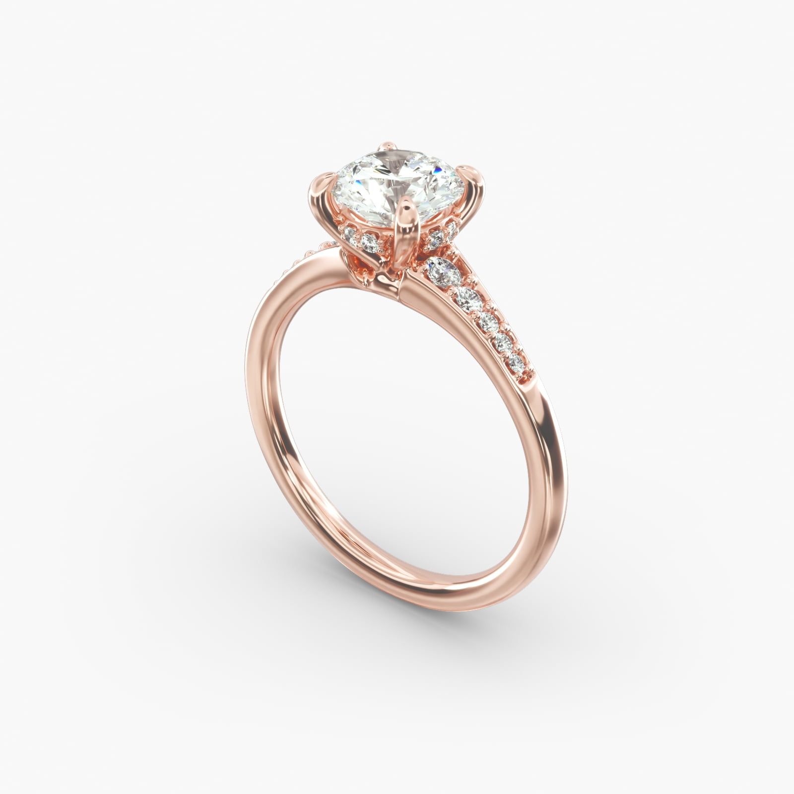 14K Rose Gold Petite Tapered Pave Adorned Crown Engagement Ring