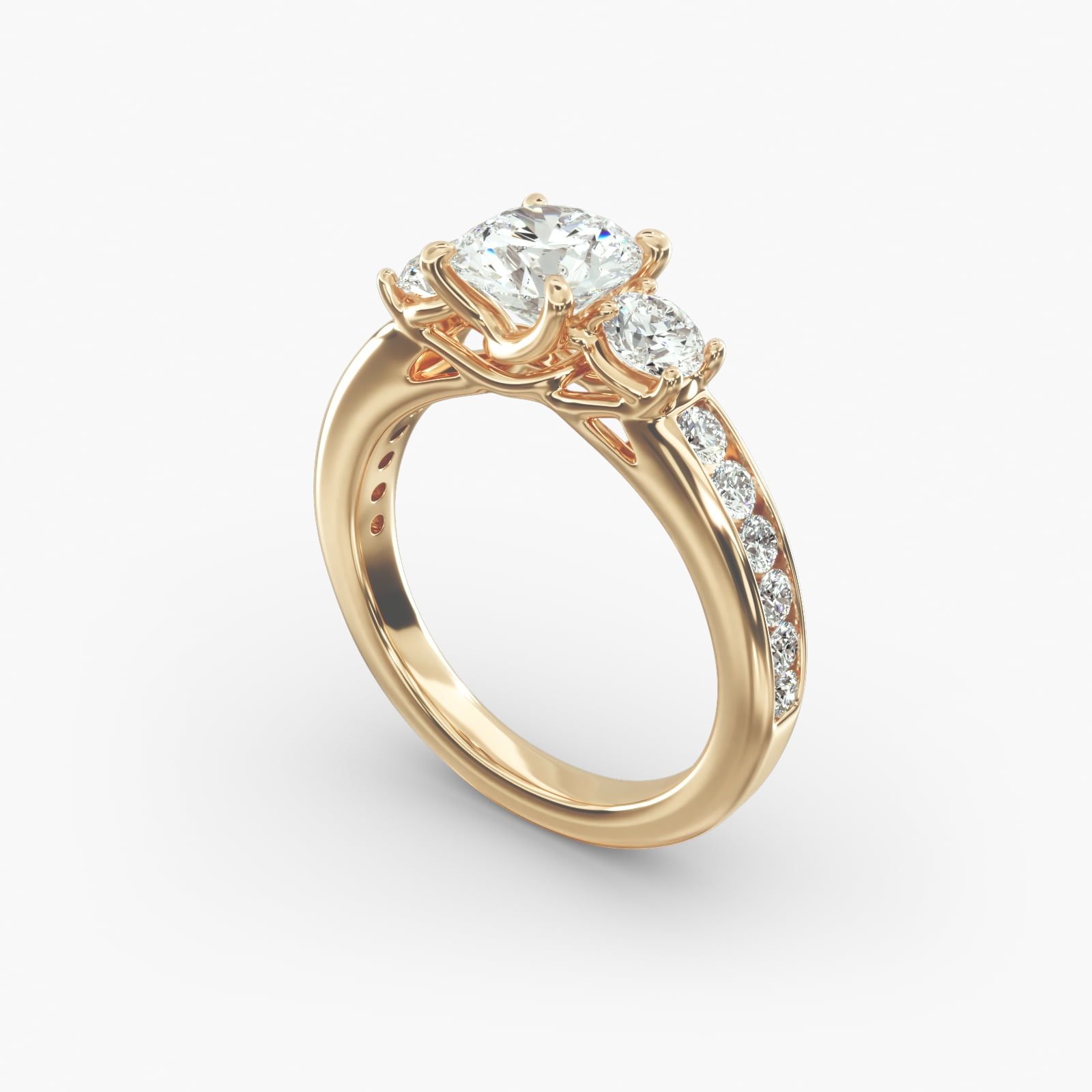 14K Yellow Gold Trio Diamond Engagement Ring 17401y14