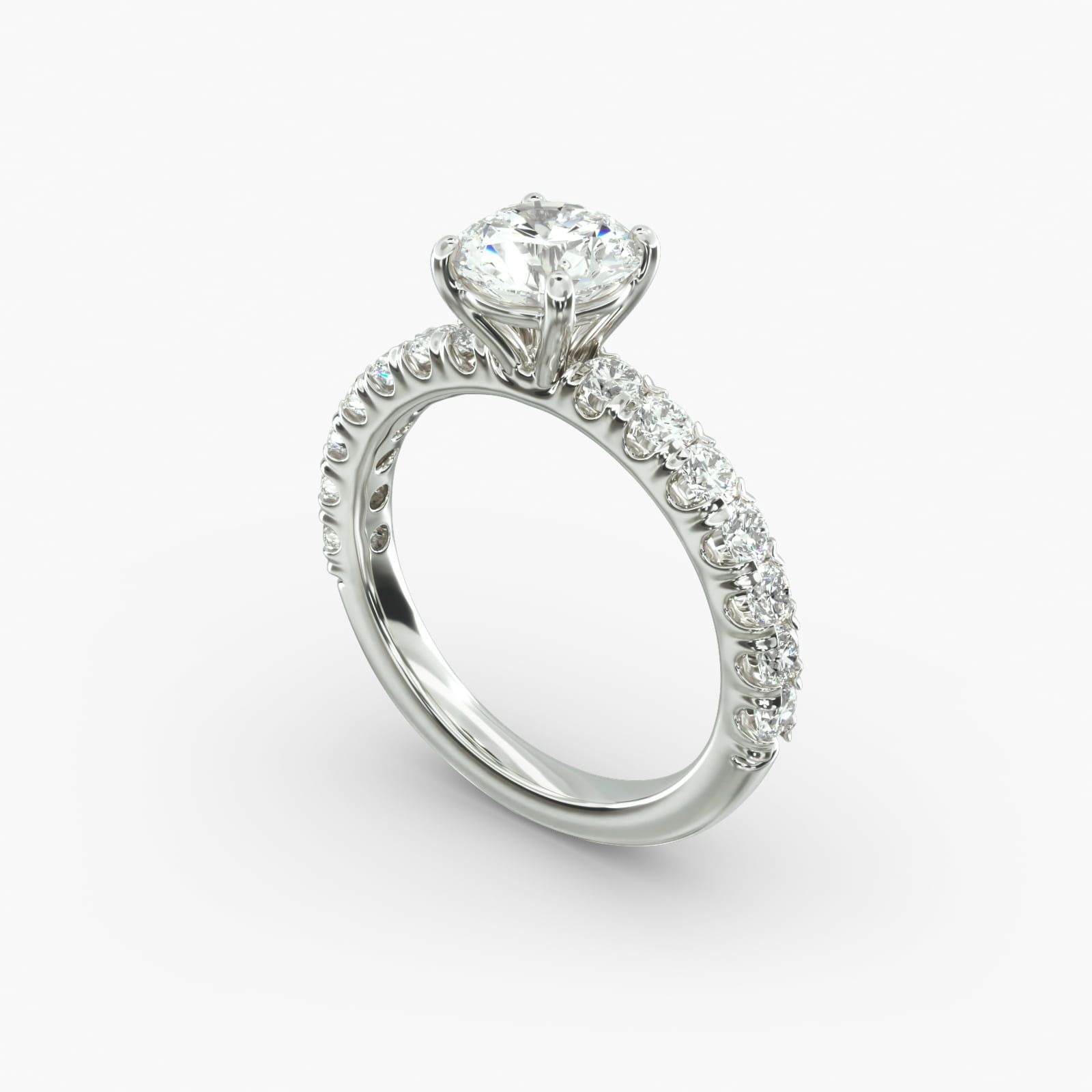 14K White Gold Cut Down Pave Diamond Engagement Ring 17420w14