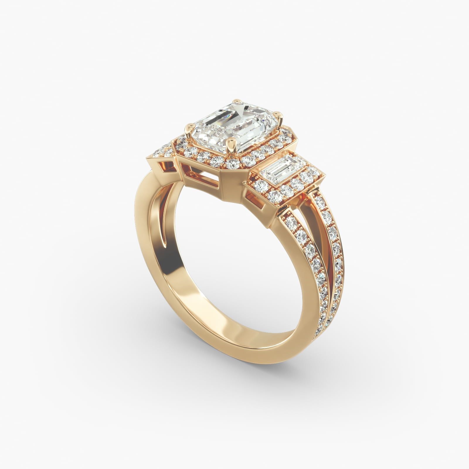 18K Yellow Gold Emerald Three Stone Engagement Ring 17452y