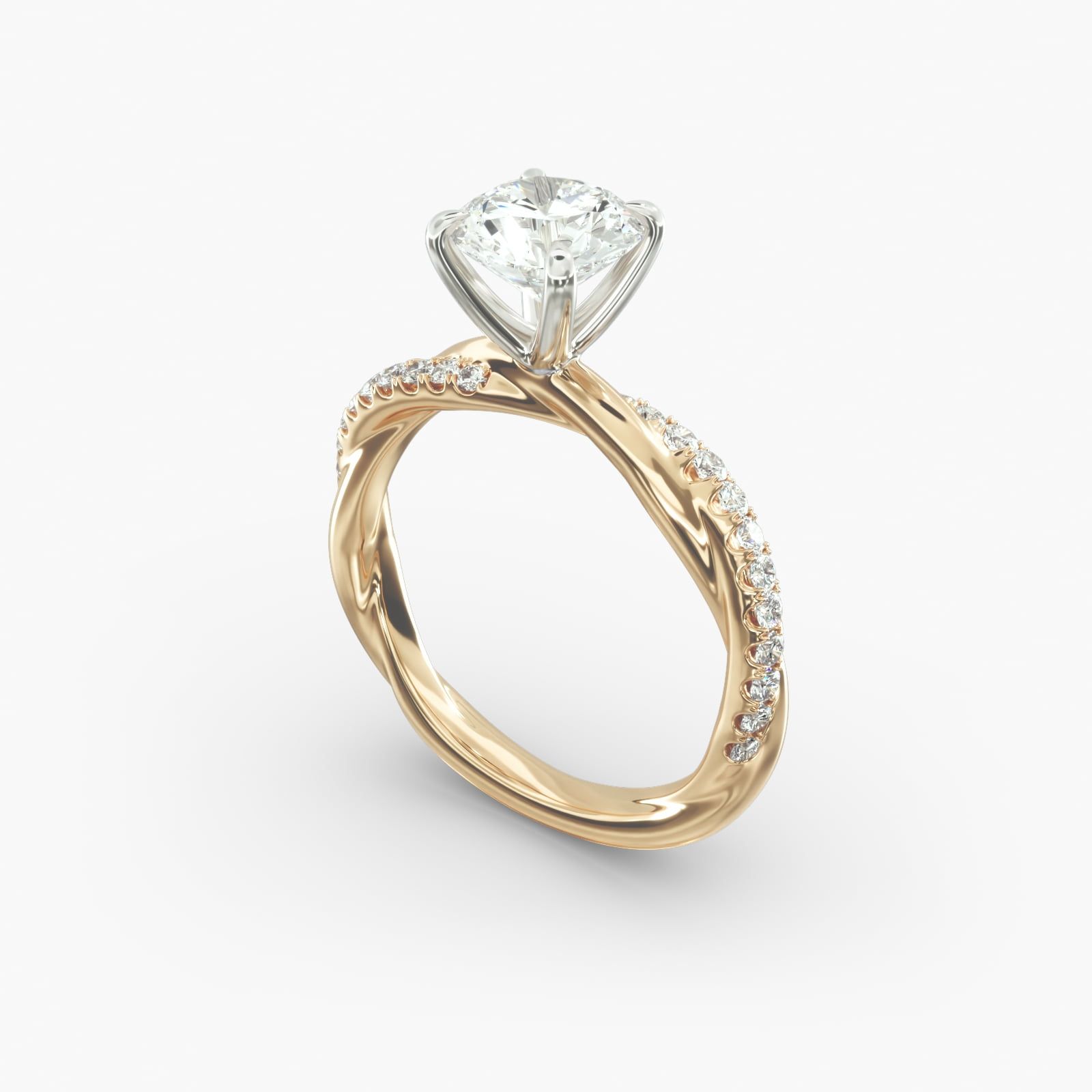 18K Yellow Gold Pave Rope Engagement Ring 17457y