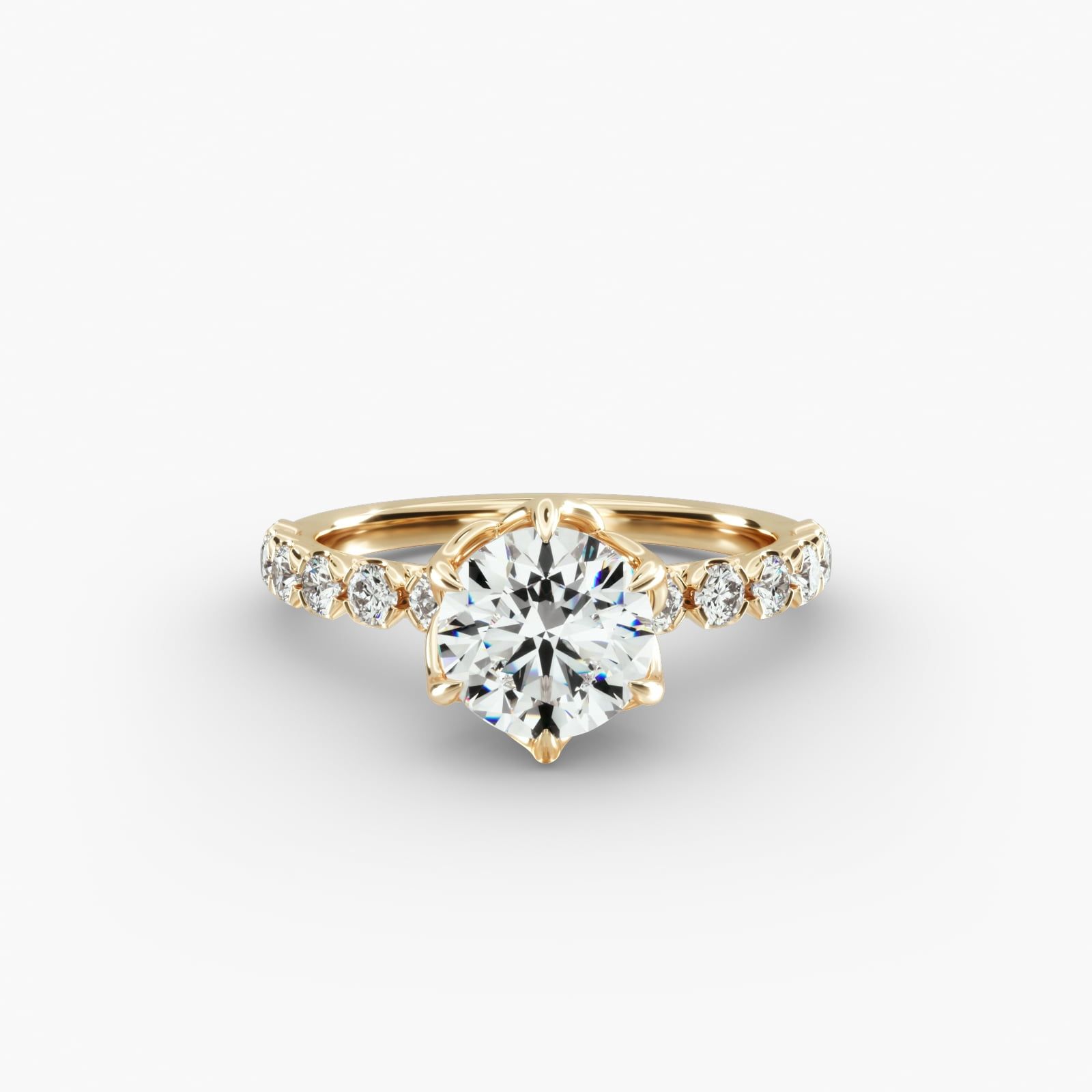 ARI | Scalloped Pavé Round-Brilliant Diamond Ring in Yellow Gold main image 1