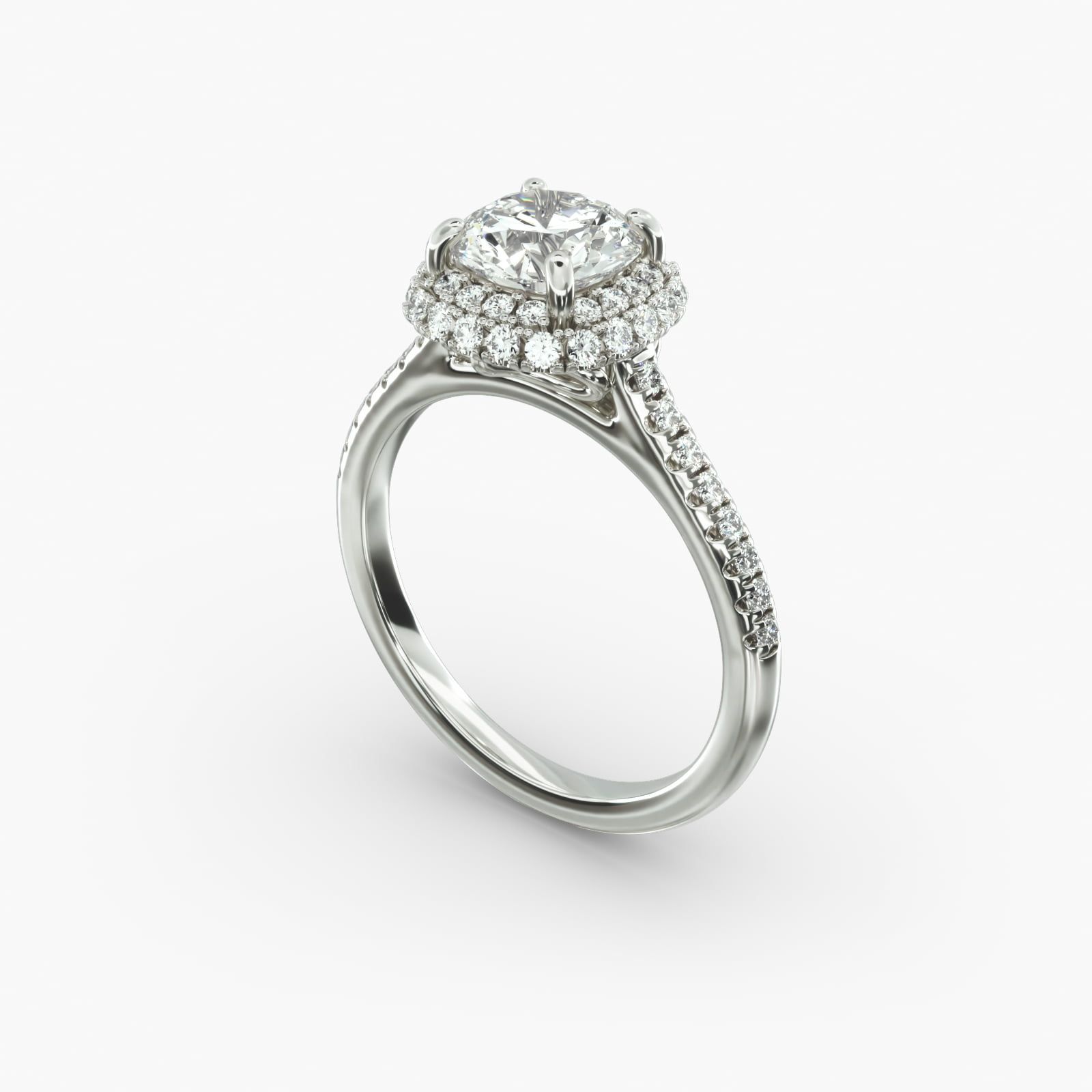 1.00ct Round Diamond Engagement Ring EX Cut K Color VVS2 Clarity Falling Edge Halo 1.8mm 14K White Gold