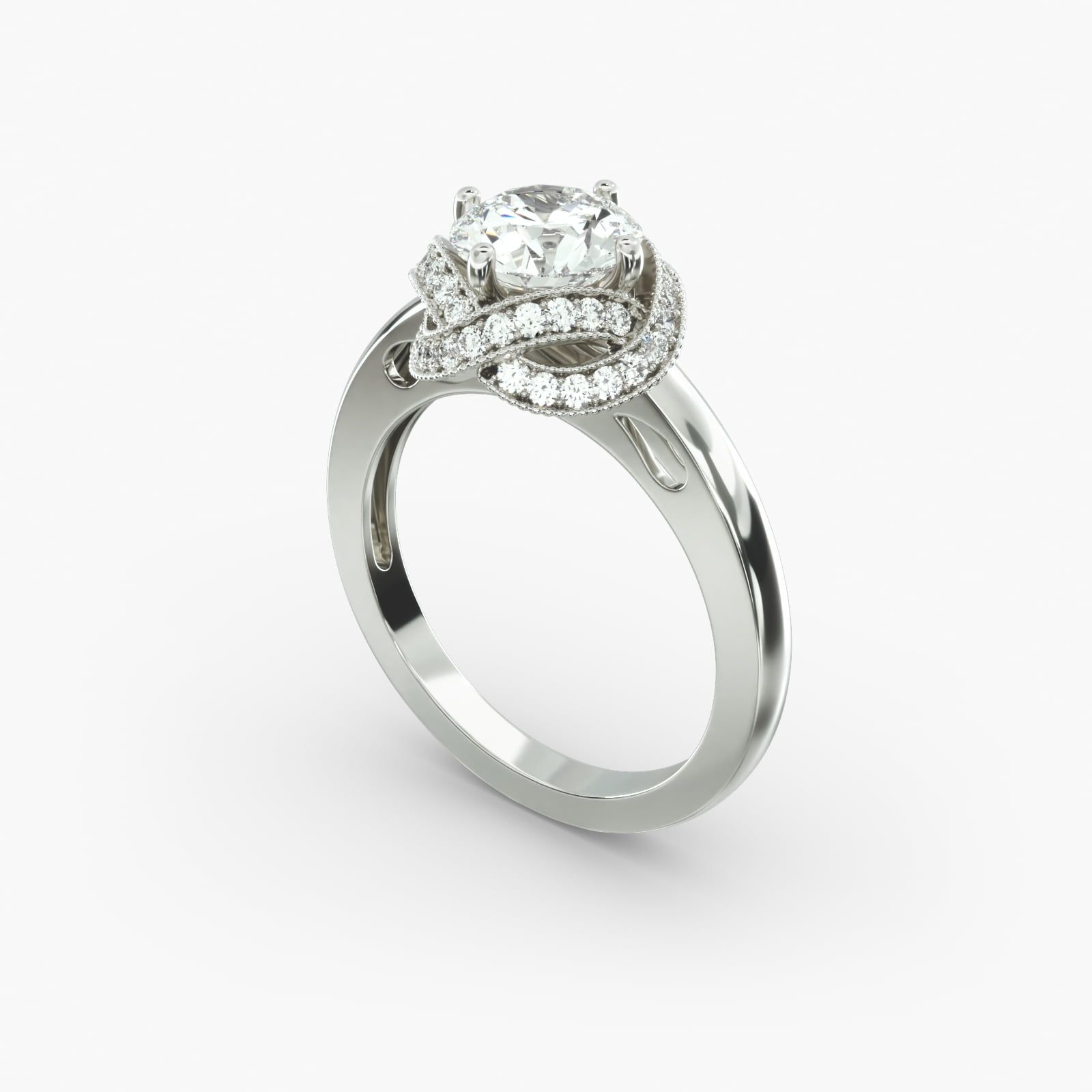14K White Gold Infinity Milgrain Halo Engagement Ring 17535w14