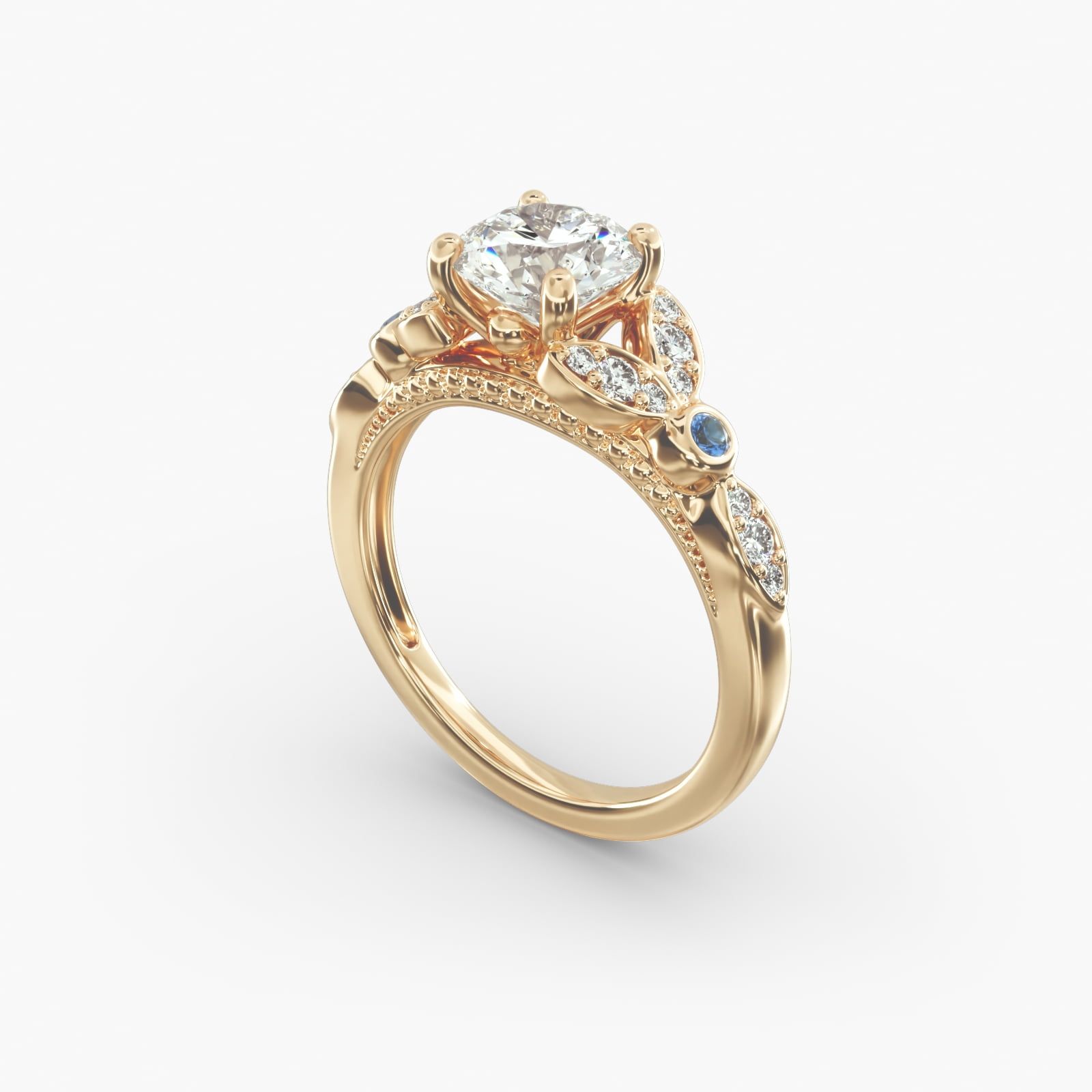 14K Yellow Gold Floral Engagement Ring