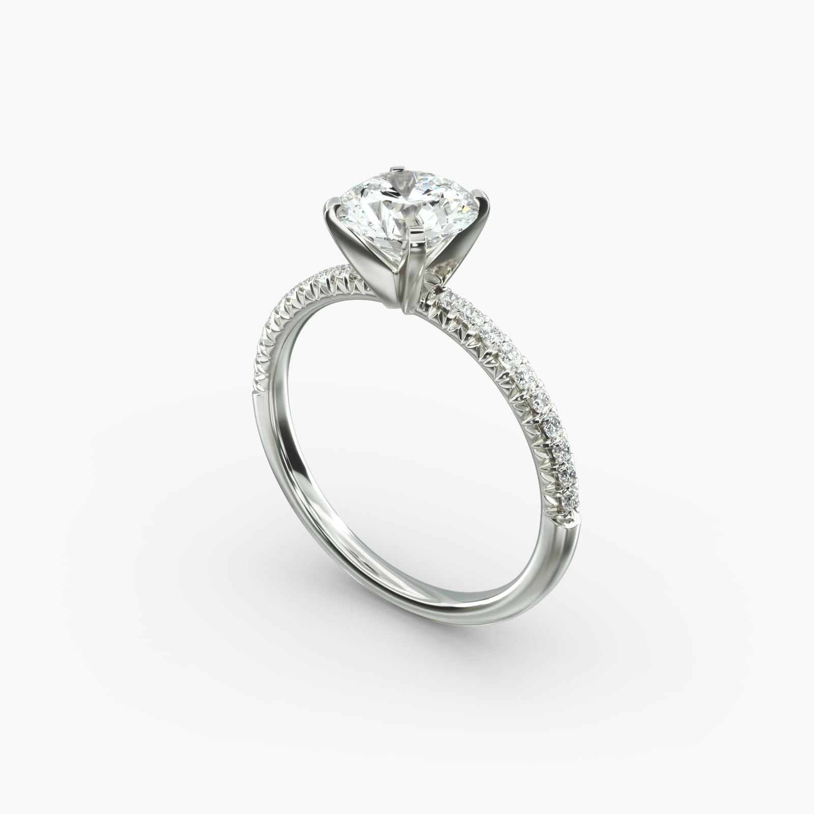 Classic French Cut Petite Pave Engagement Ring in 14K White Gold 1.60mm Width Band Setting Price