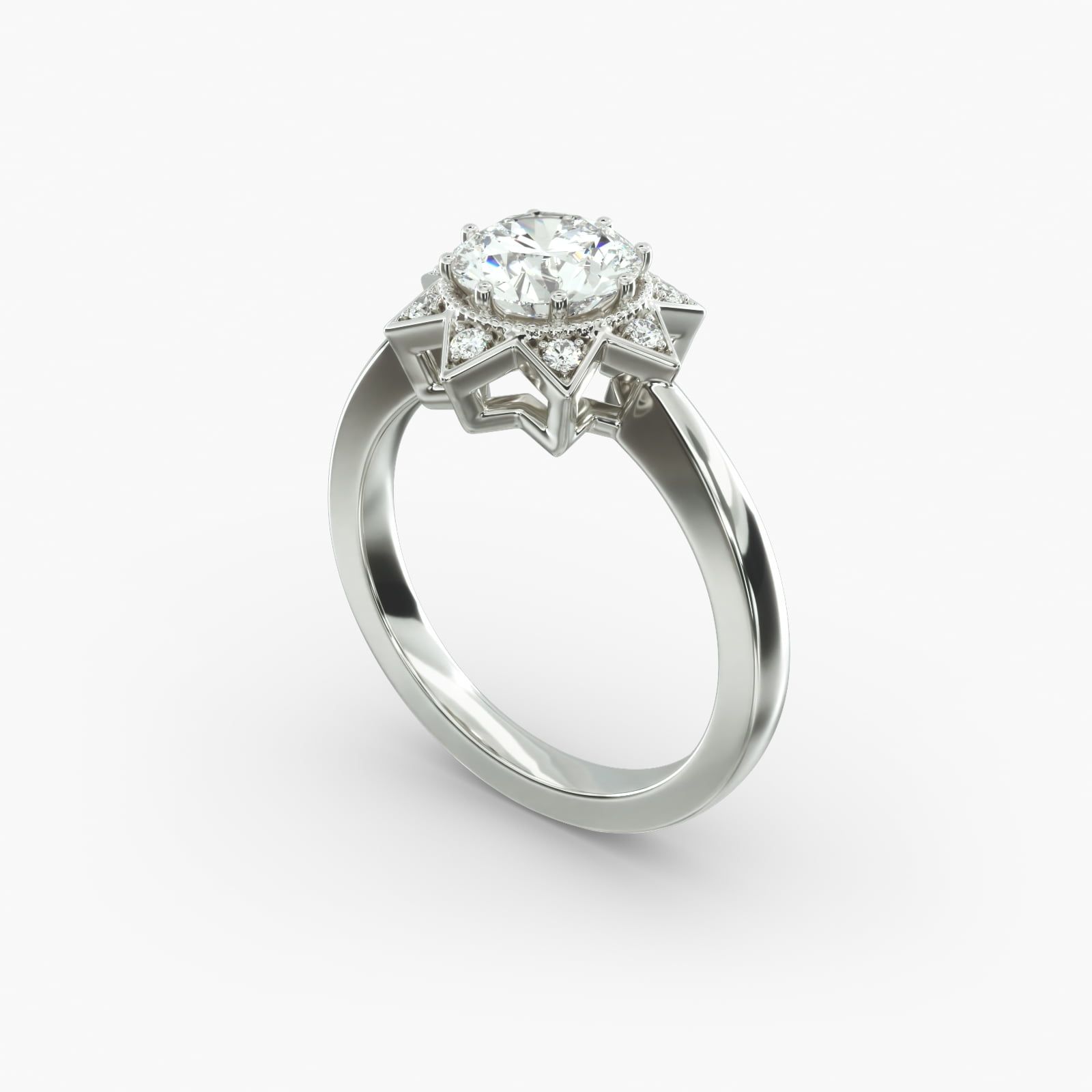 14K White Gold Shining Star Engagement Ring