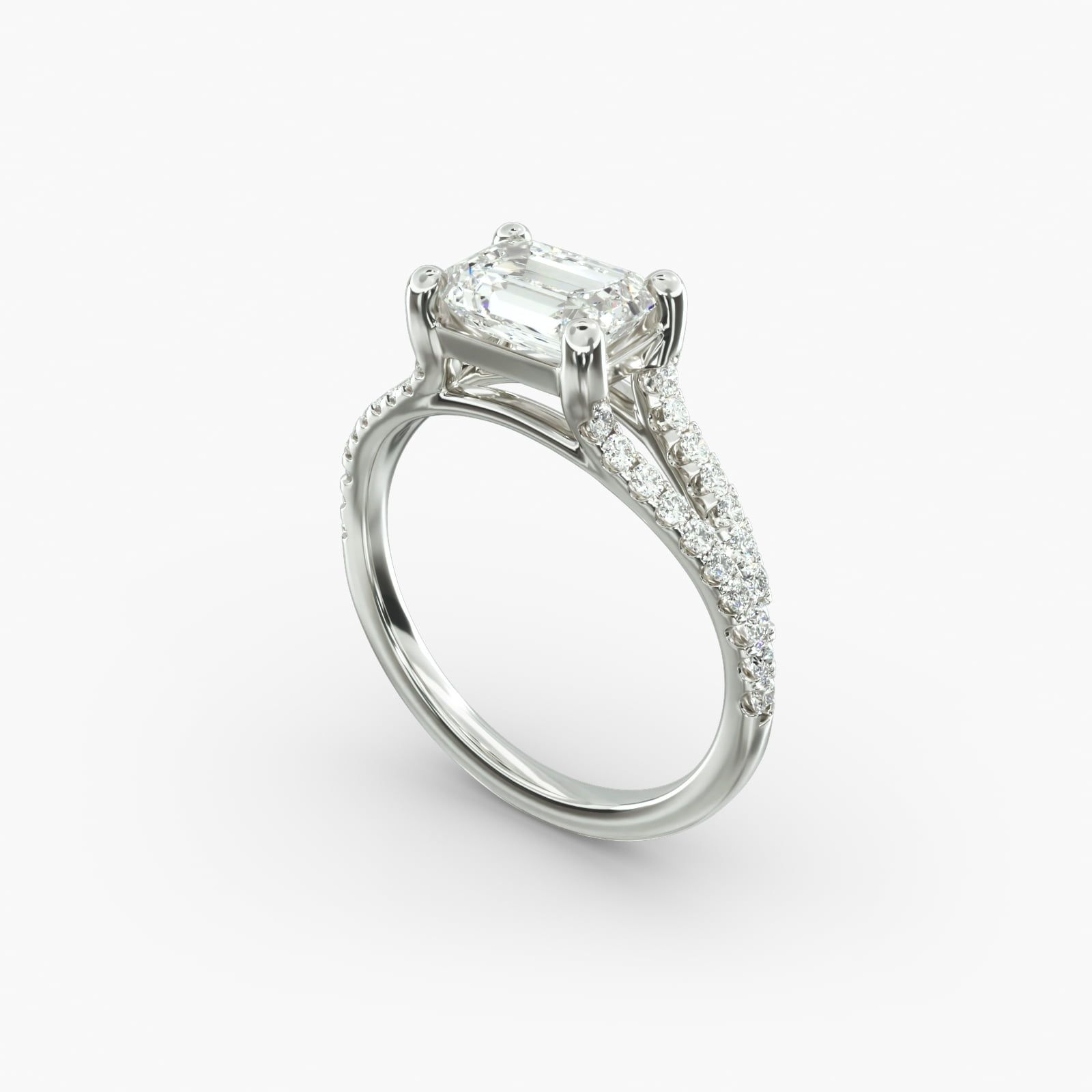 14K White Gold Emerald Shape Split Shank Engagement Ring 17725w14