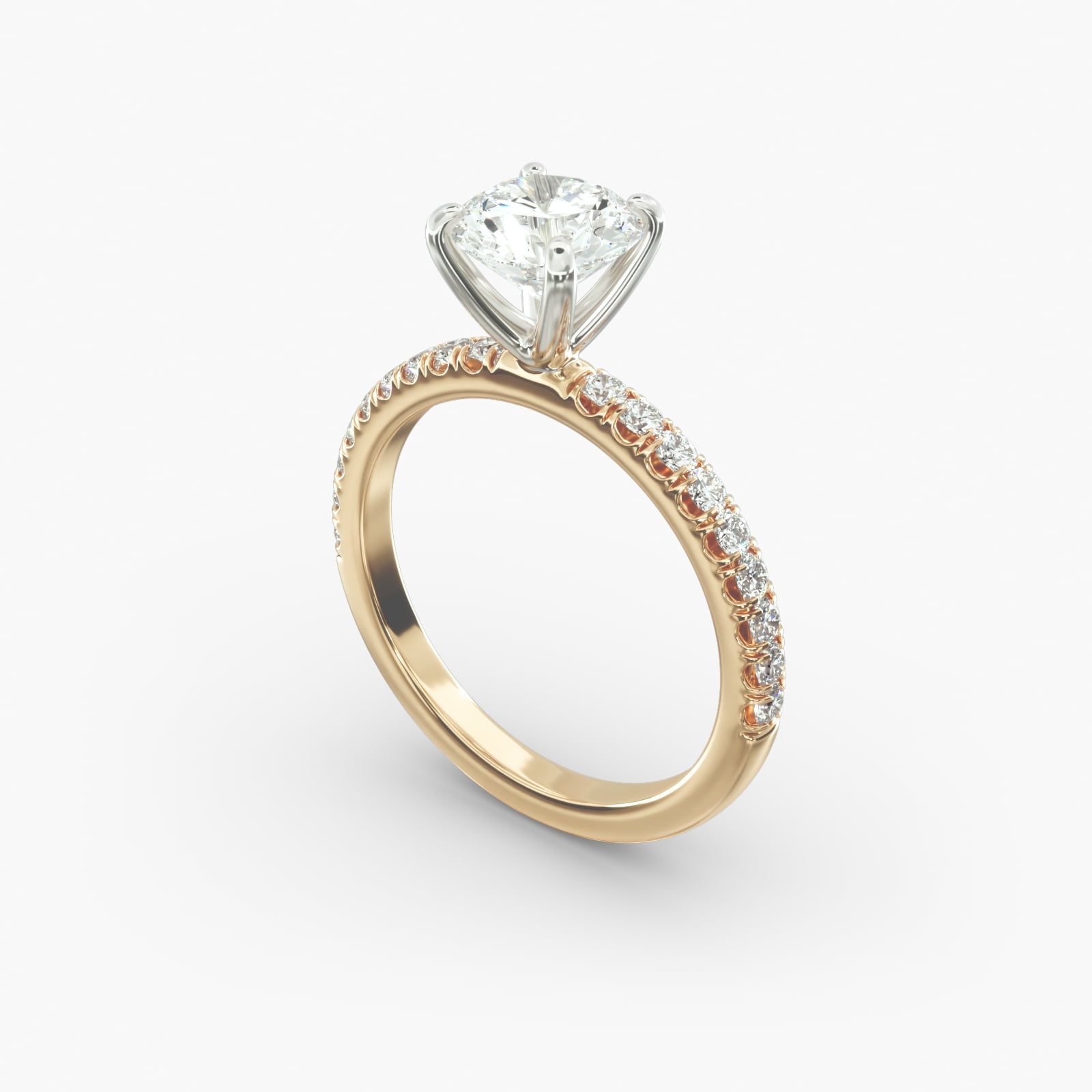 14K Yellow Gold Single Row Pave Engagement Ring 17773y14
