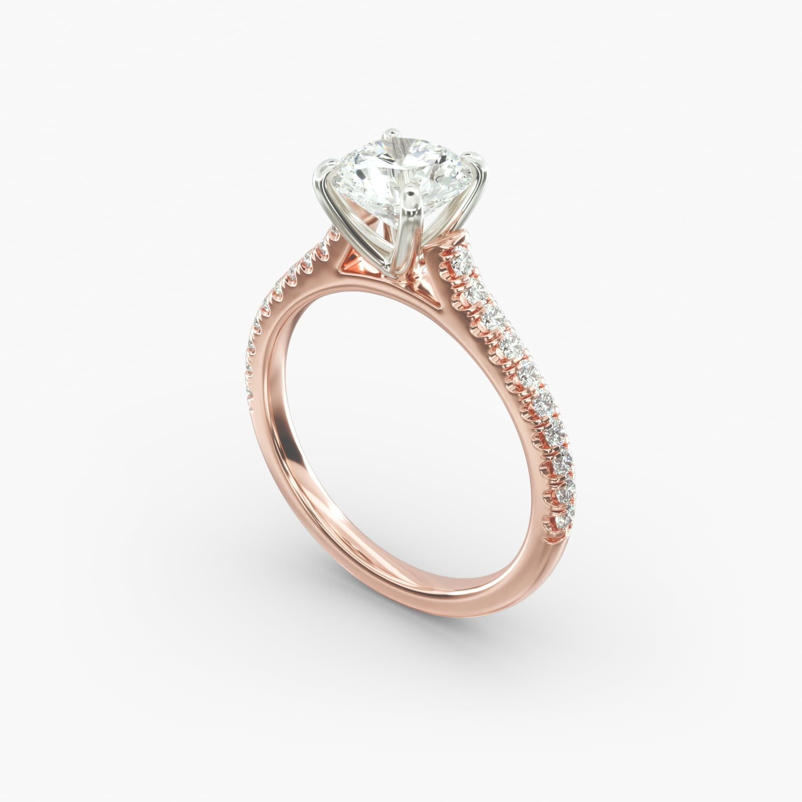 14K Rose Gold Split Prong Cathedral Engagement Ring 17774r14