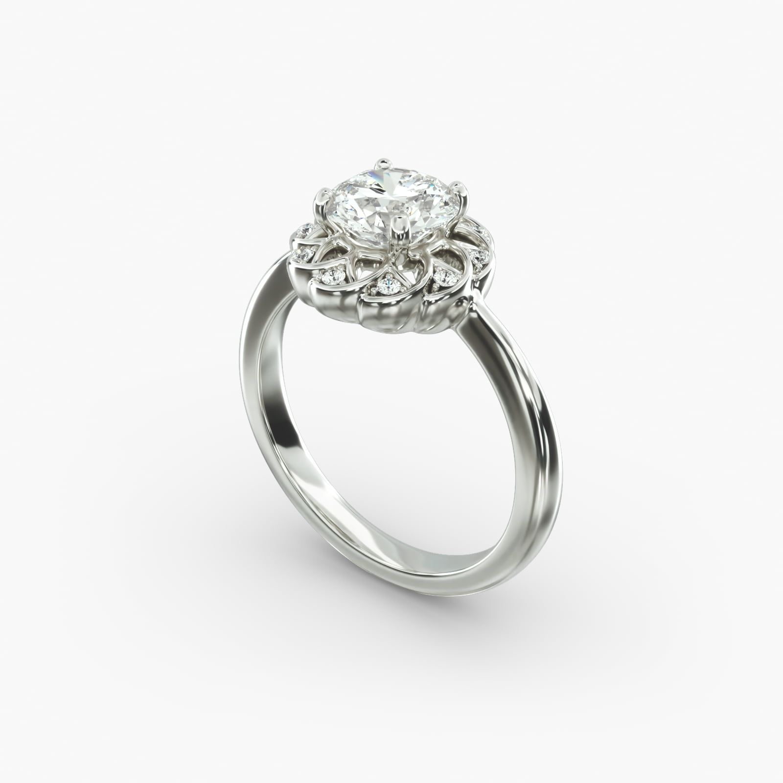 14K White Gold Open Lace Pave Diamond Halo Engagement Ring 17805w14