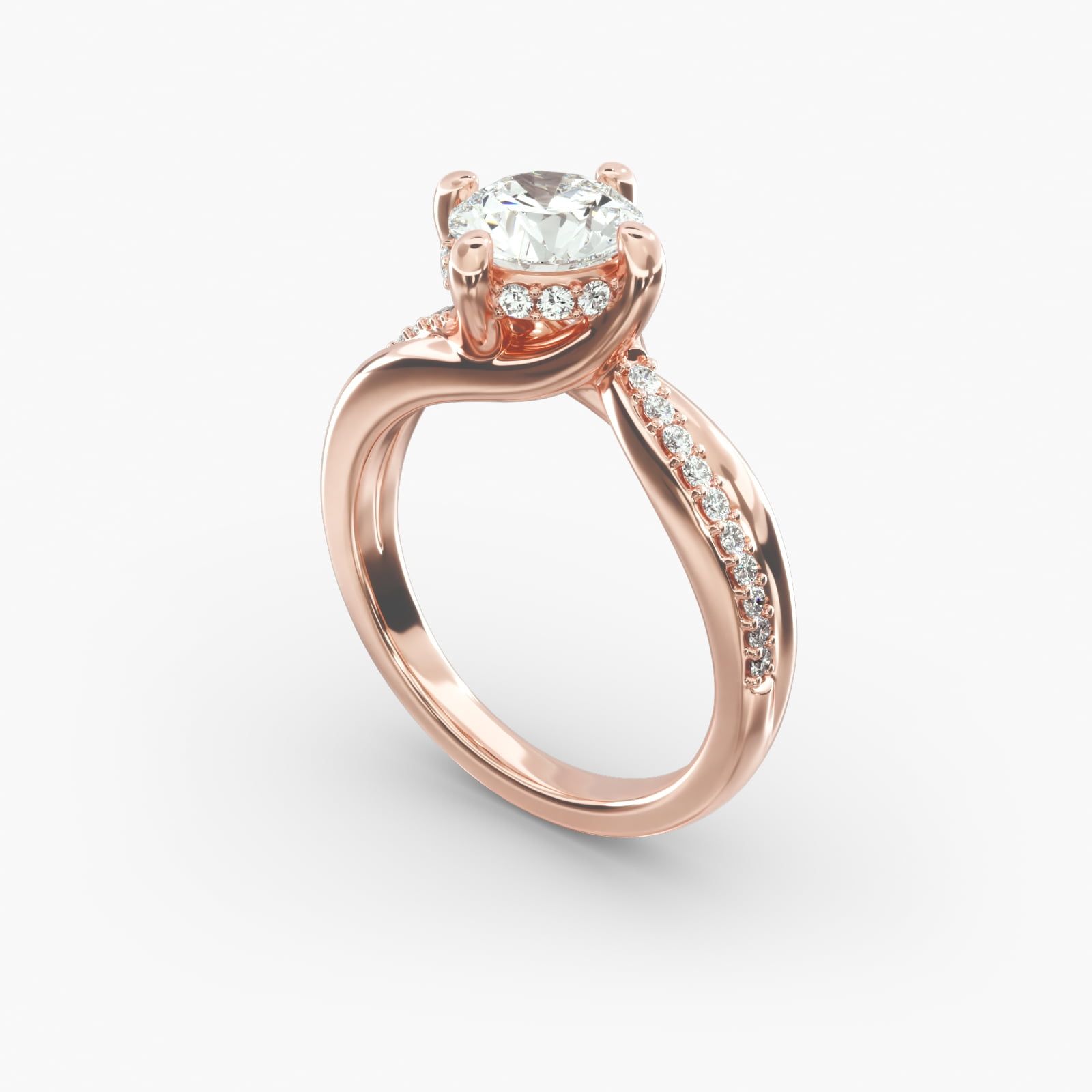 14K Rose Gold Twisted Pave Kite Set Engagement Ring
