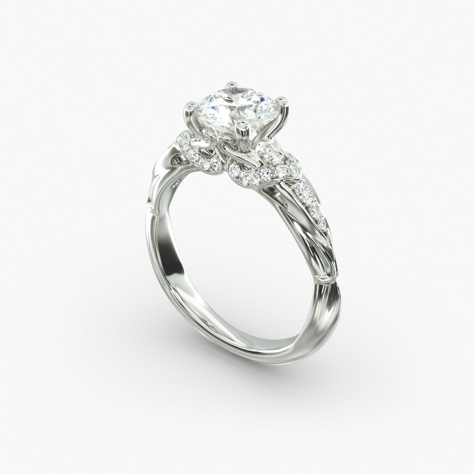 14K White Gold Graduated Pave Engagement Ring
