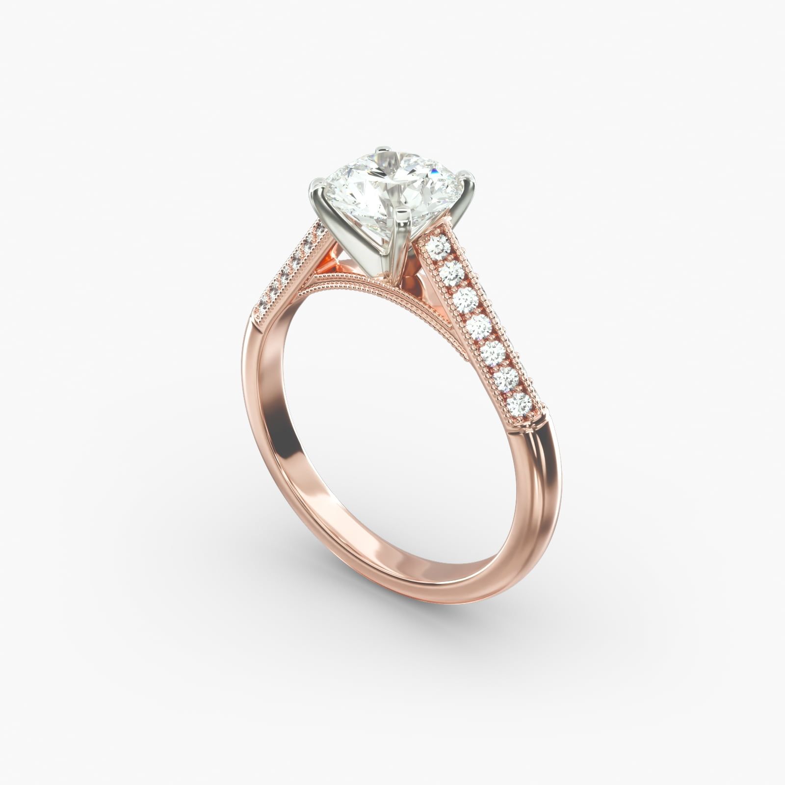 14K Rose Gold Pave Knife Edge Cathedral Diamond Engagement Ring 17968r14