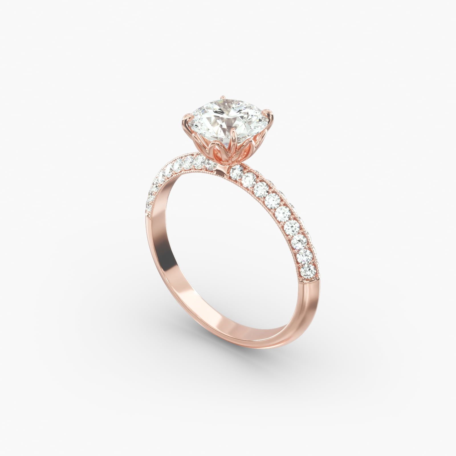 14K Rose Gold Pave Knife Edge Lotus Basket Engagement Ring 17969r14