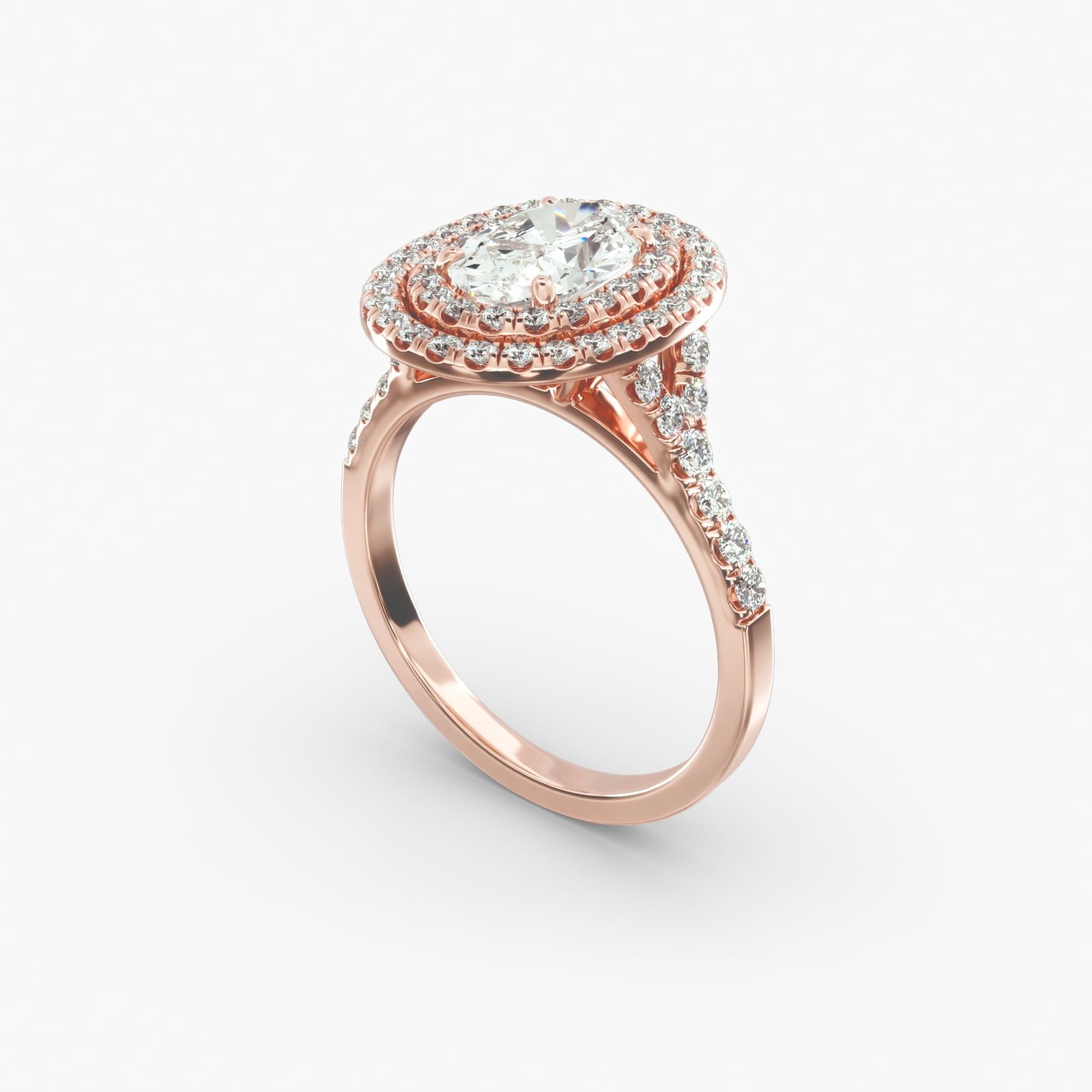 3.23 Carat Oval Natural Pink Sapphire Diamond Split Shank Double Halo Pave Engagement Ring