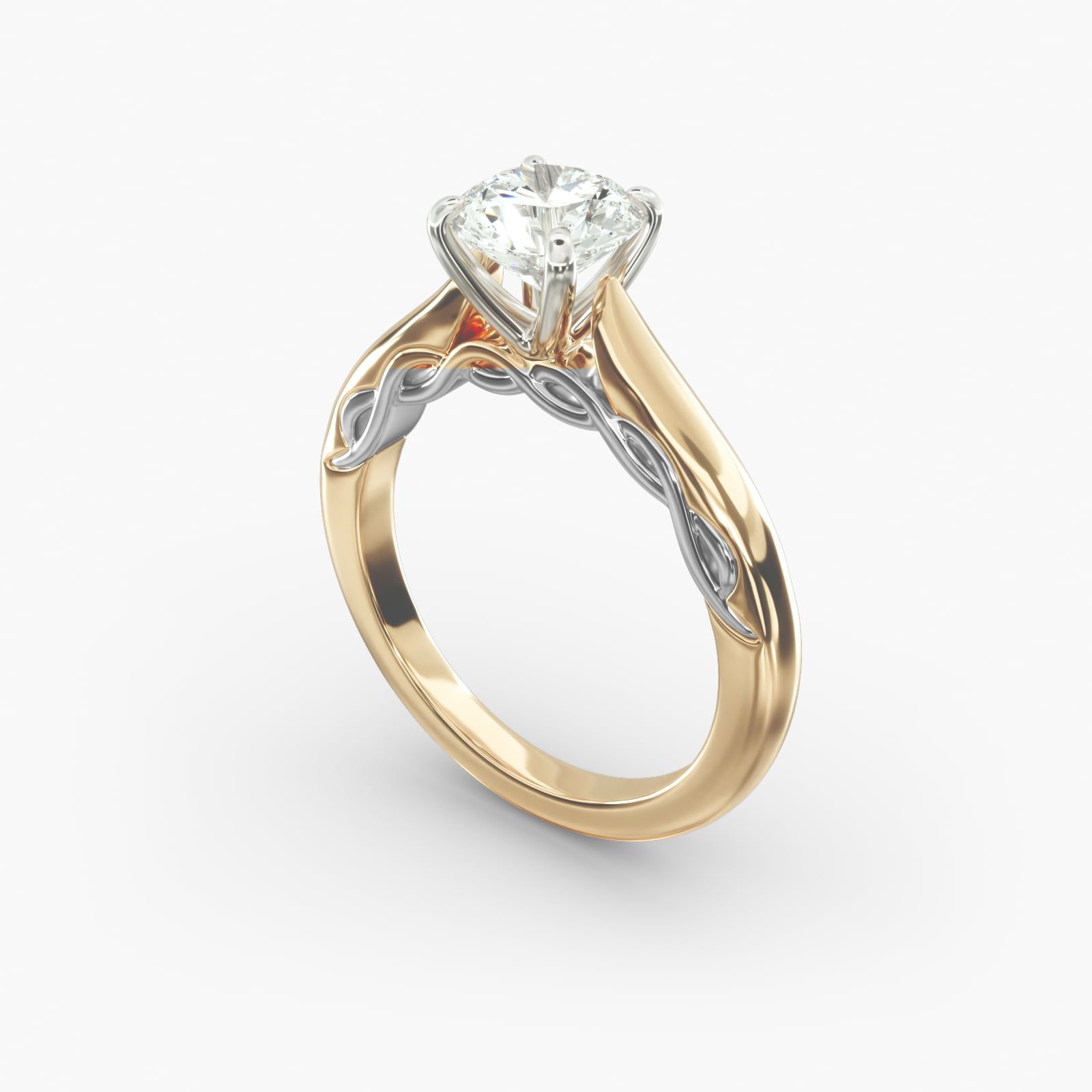 14K Gold Two Tone 2.0mm Comfort Fit Infinity Pattern Solitaire Engagement Ring 18004y14
