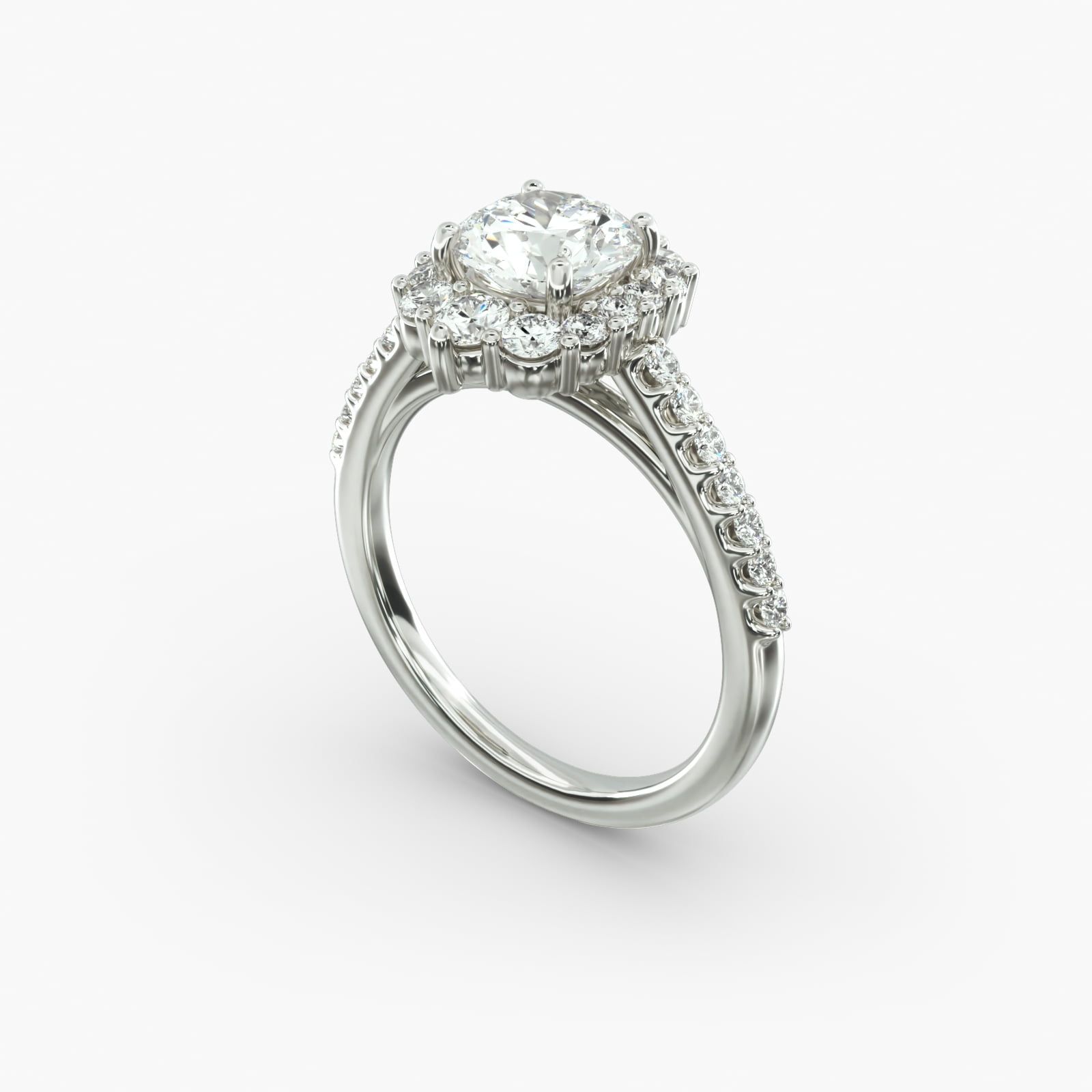 14K White Gold Graduated Halo Diamond Engagement Ring