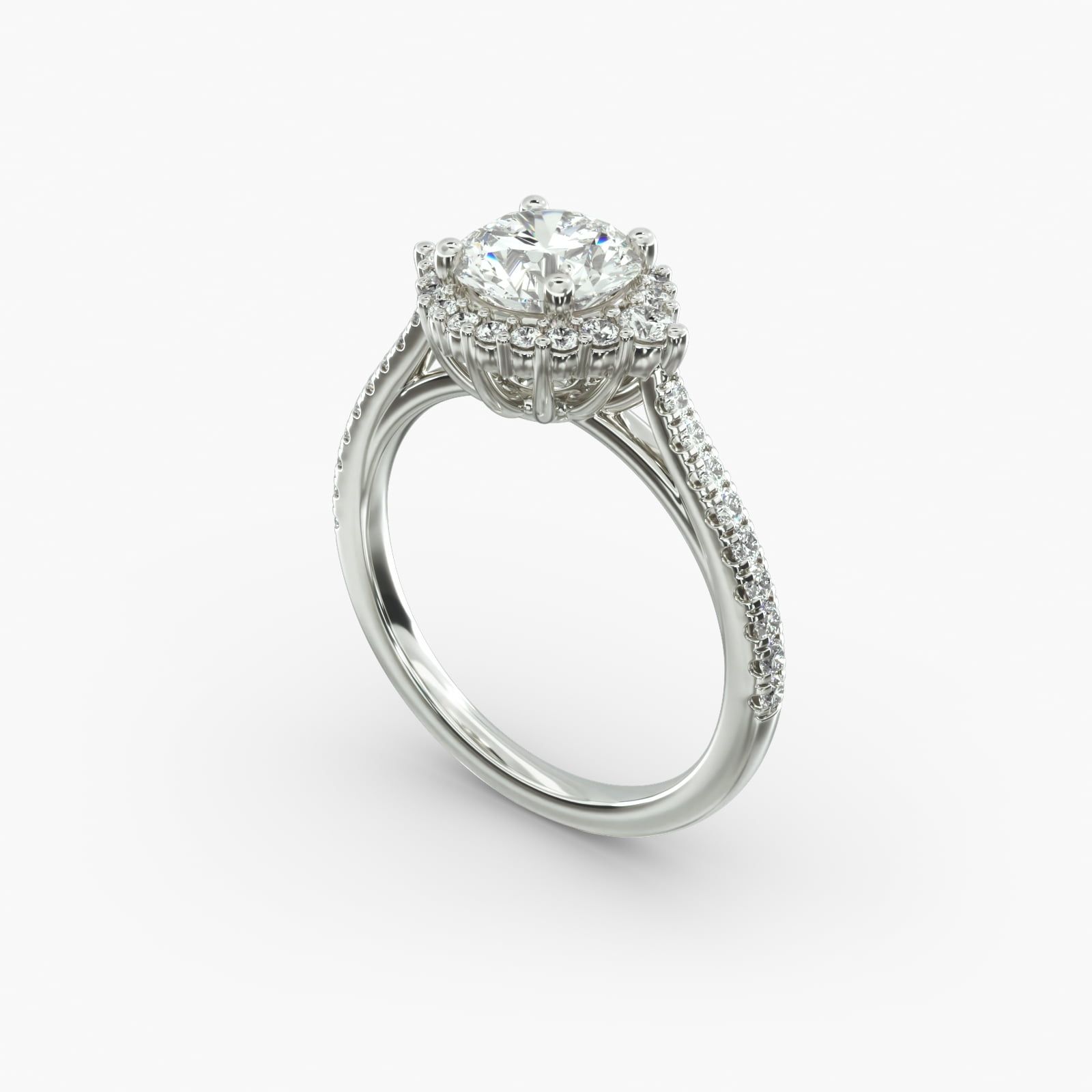 14K White Gold Cathedral Pave Halo Diamond Engagement Ring
