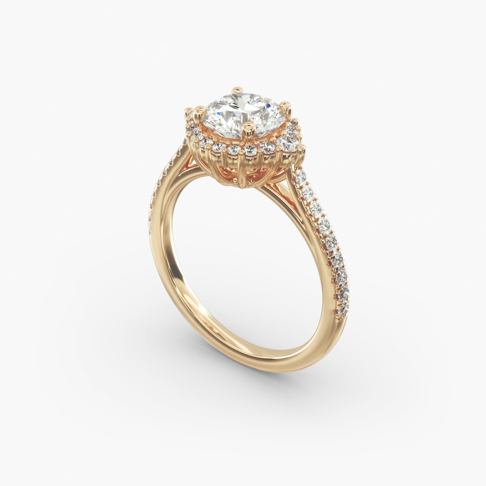 18K Yellow Gold Cathedral Pave Halo Diamond Engagement Ring