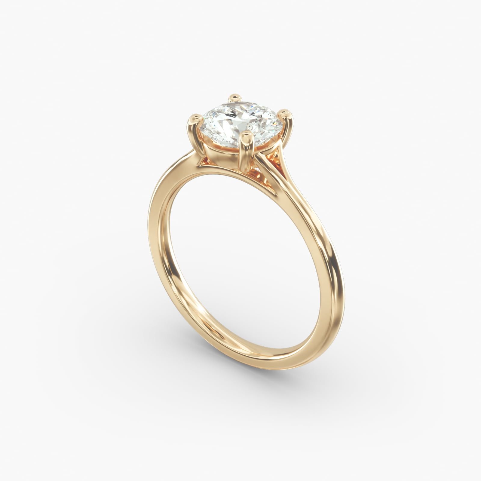 18K Yellow Gold Classic Split Shank Solitaire Diamond Engagement Ring 18010y