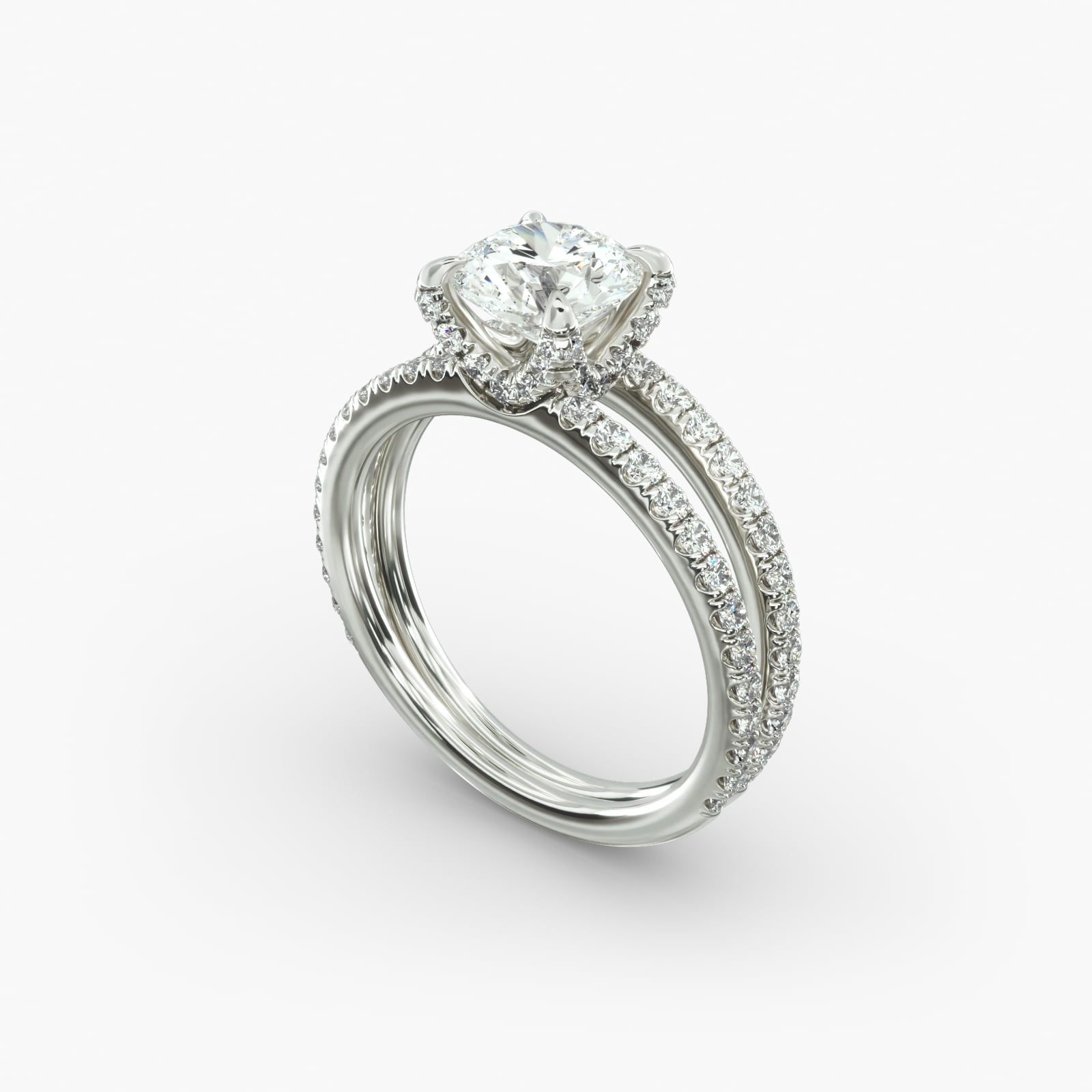 18K White Gold Pave Split Shank Contour Diamond Engagement Ring 18011w