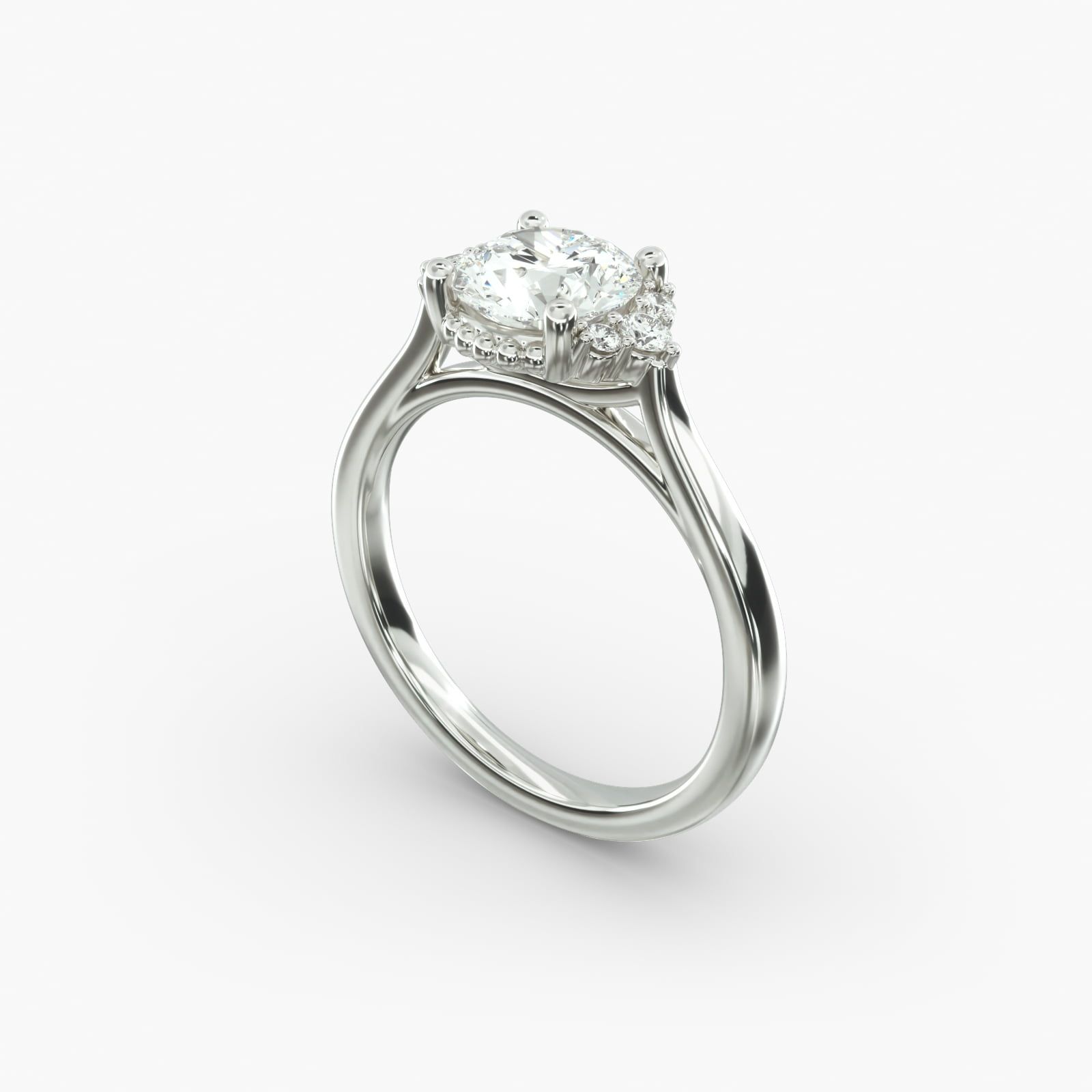 Charming with Bead Accents Engagement Ring in 14K White Gold 2.20mm Width Band Setting Price