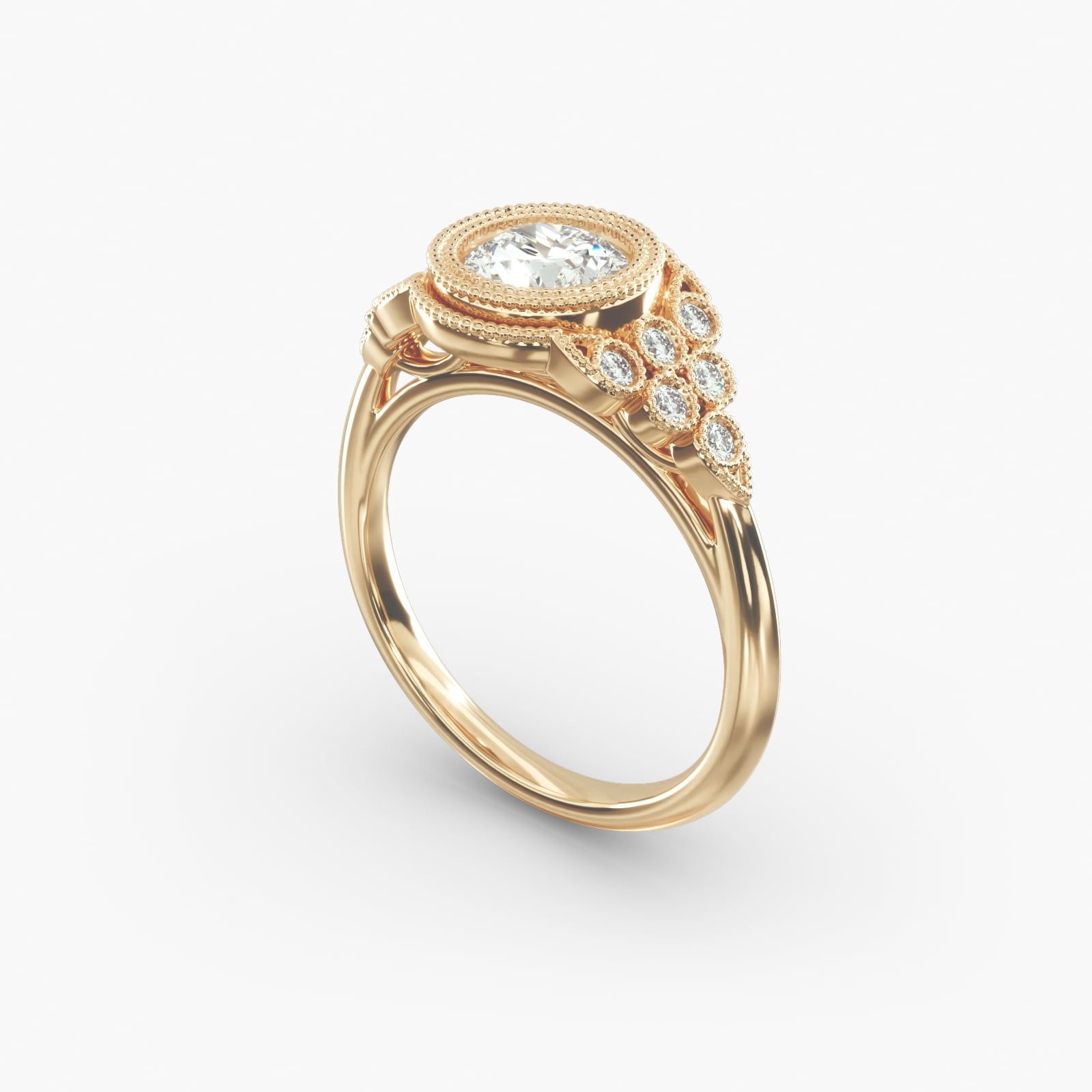 18K Yellow Gold Beaded Bezel Set Diamond Engagement Ring 18020y