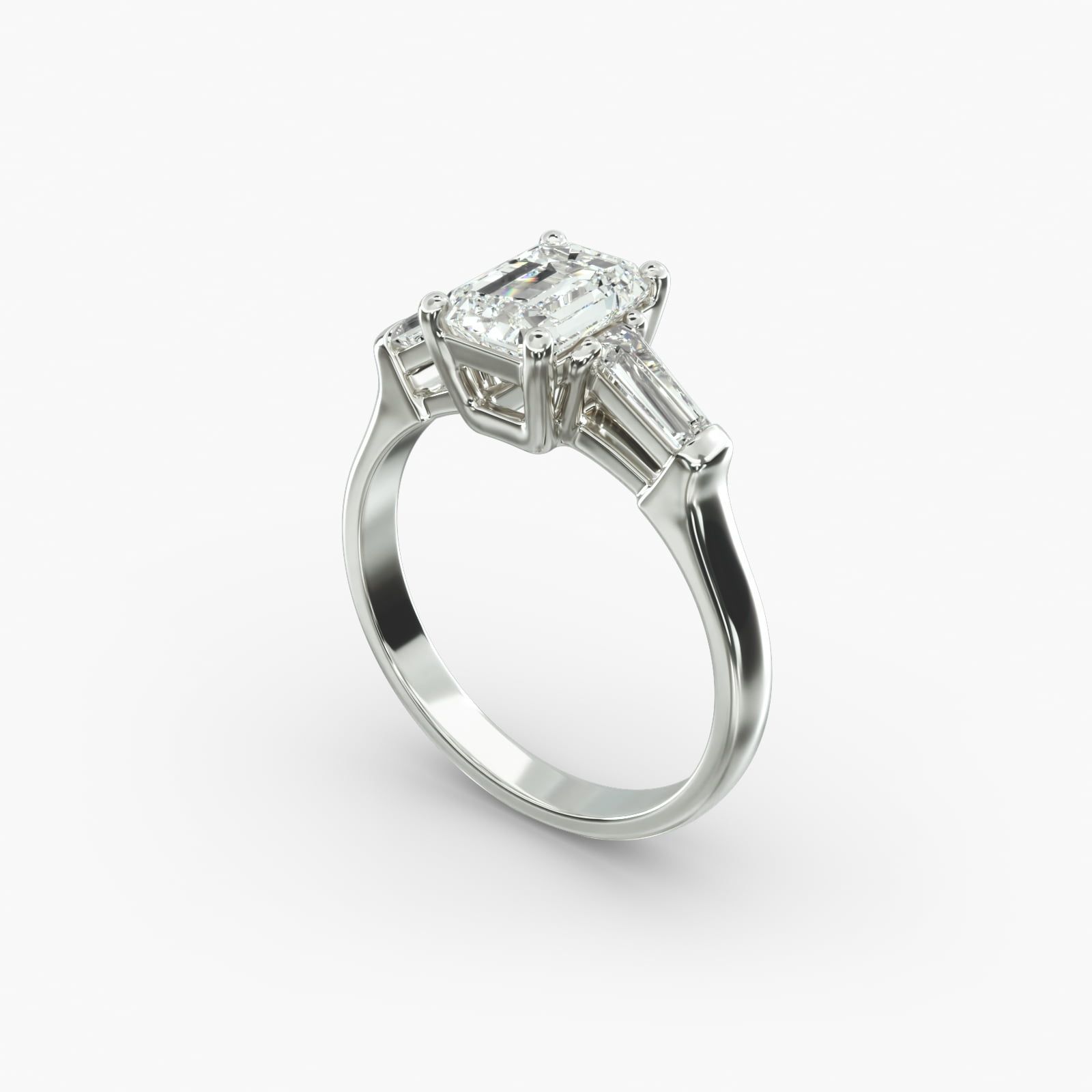 14K White Gold Tapered Baguette Three Stone Diamond Engagement Ring 18036w14