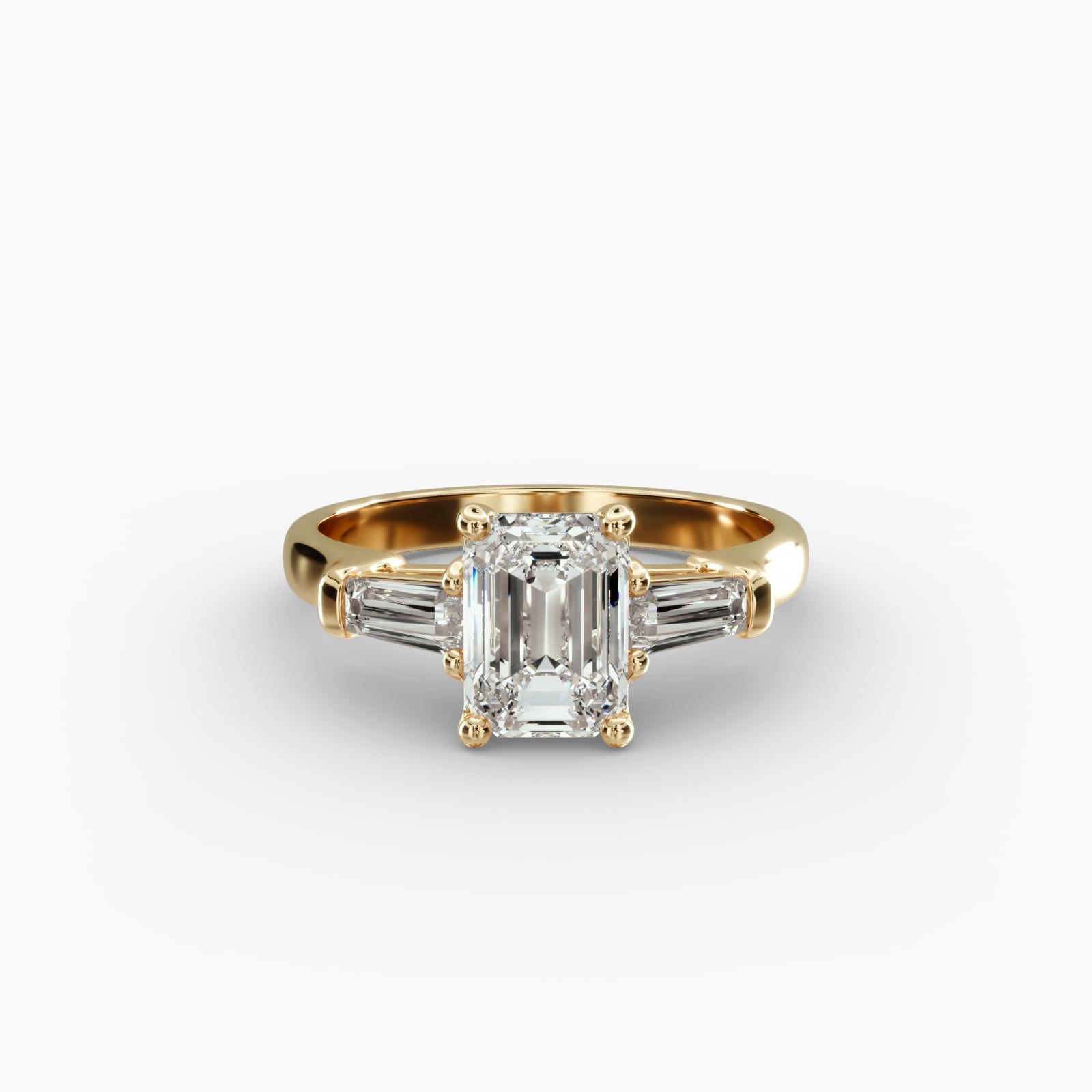 14K Yellow Gold Tapered Baguette Three Stone Diamond Engagement Ring