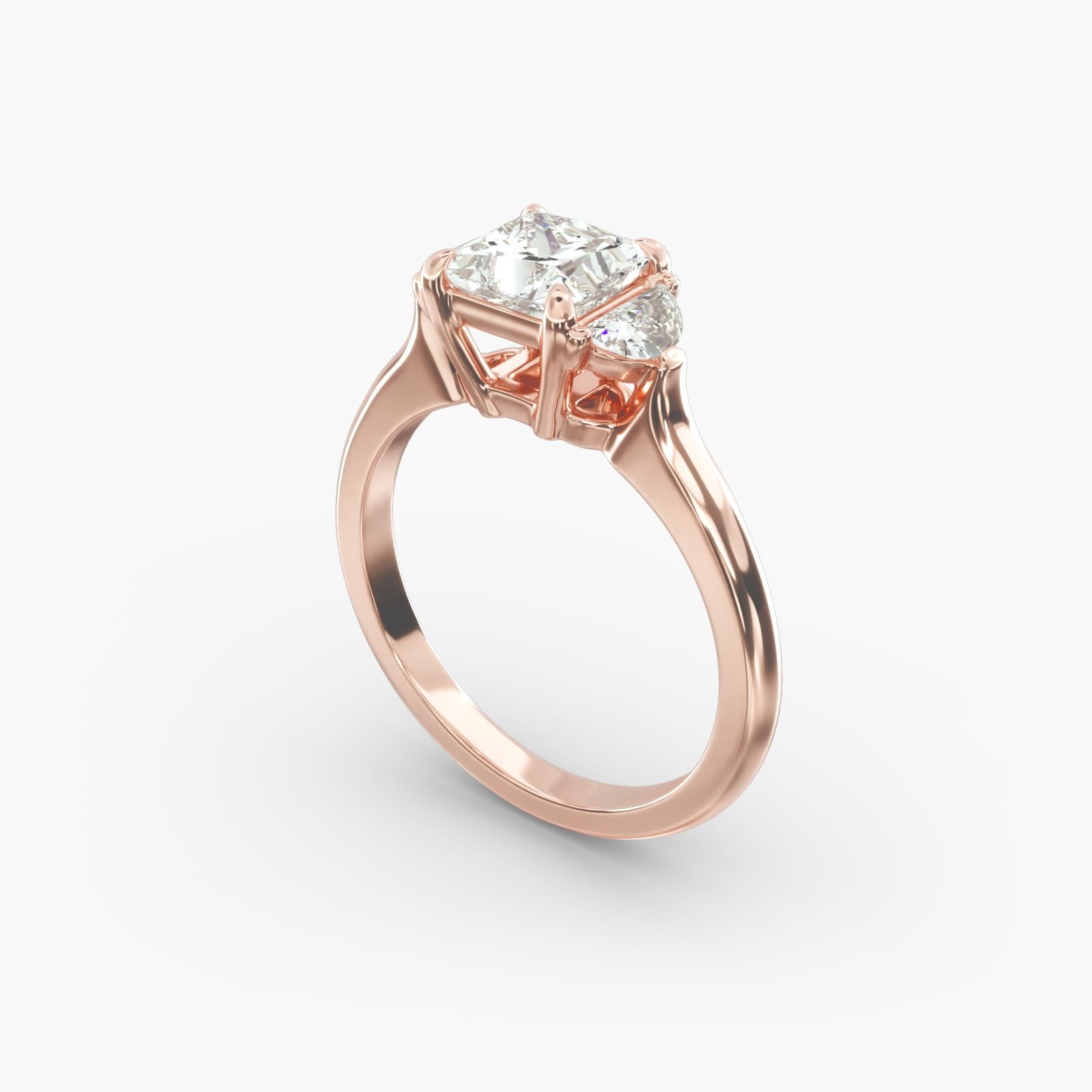 14K Rose Gold Half Moon Three Stone Diamond Engagement Ring 18037r14